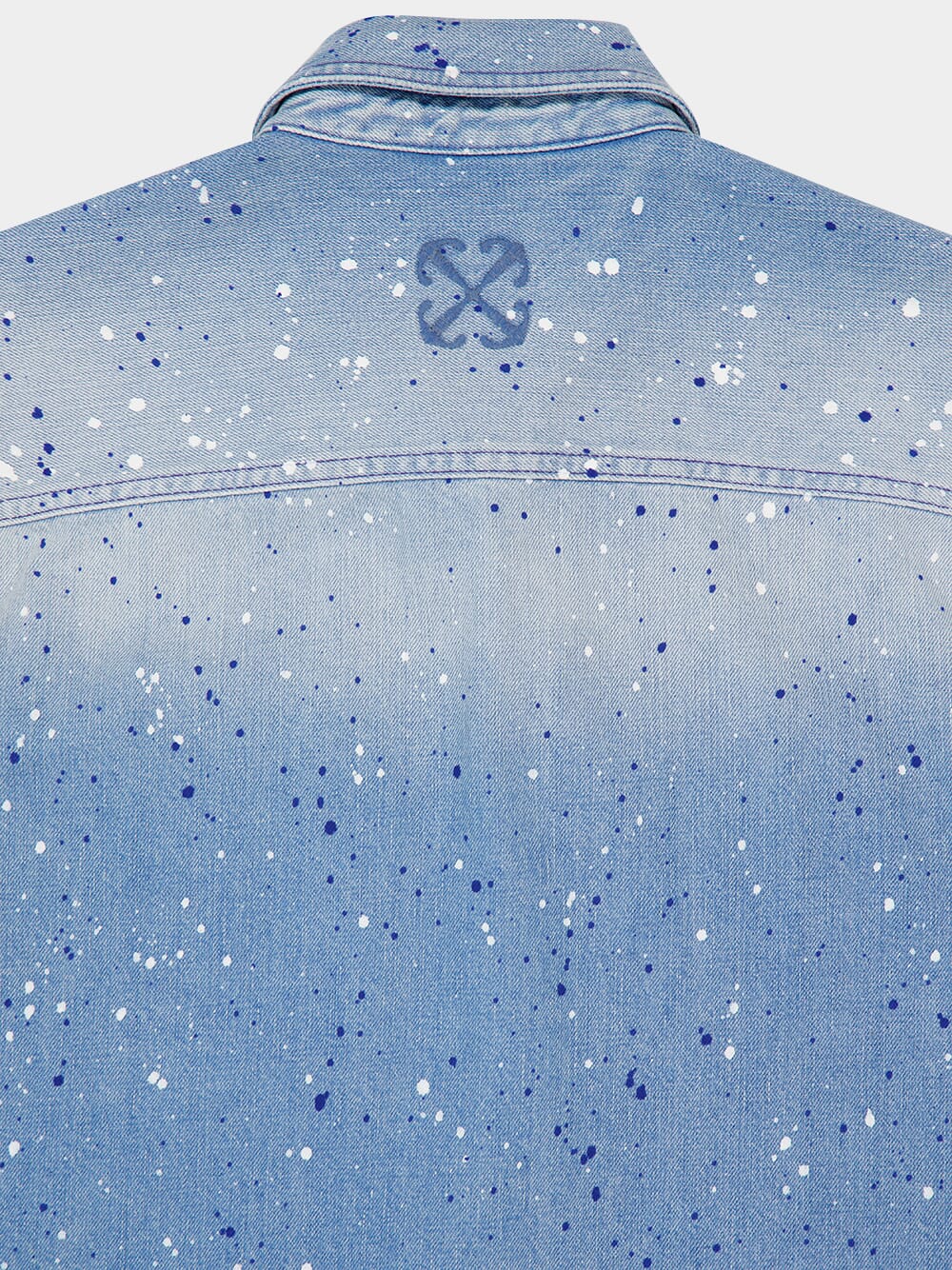Blue Paint Effect Military Denim Shirt - Image 5
