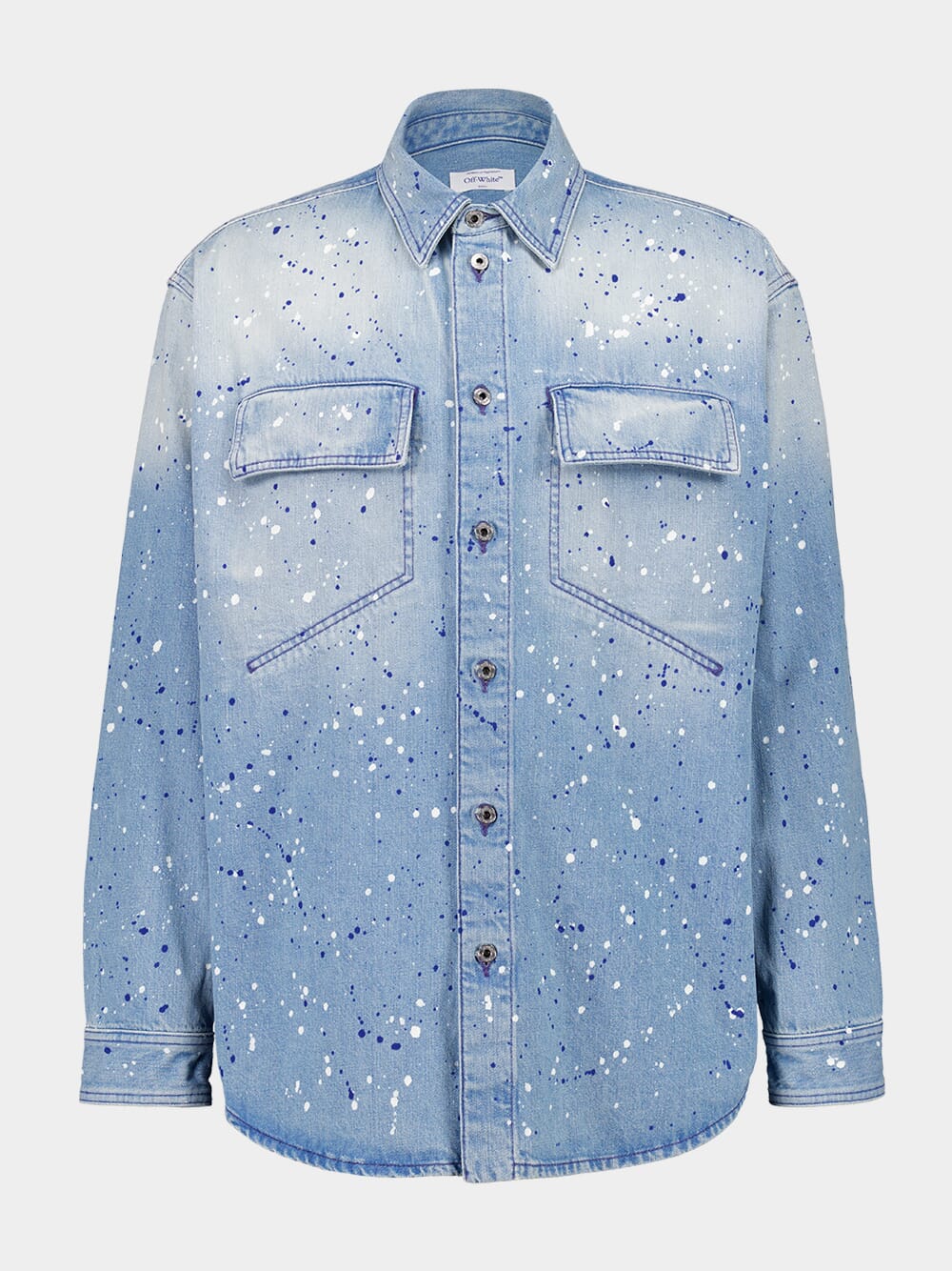 Blue Paint Effect Military Denim Shirt - Image 6