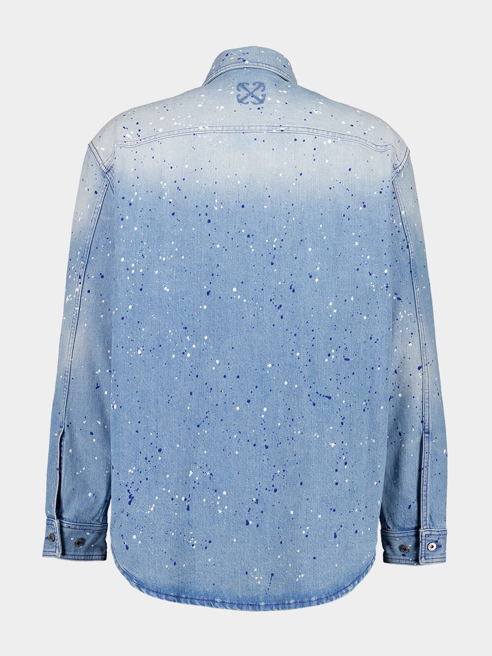 Blue Paint Effect Military Denim Shirt - Image 7