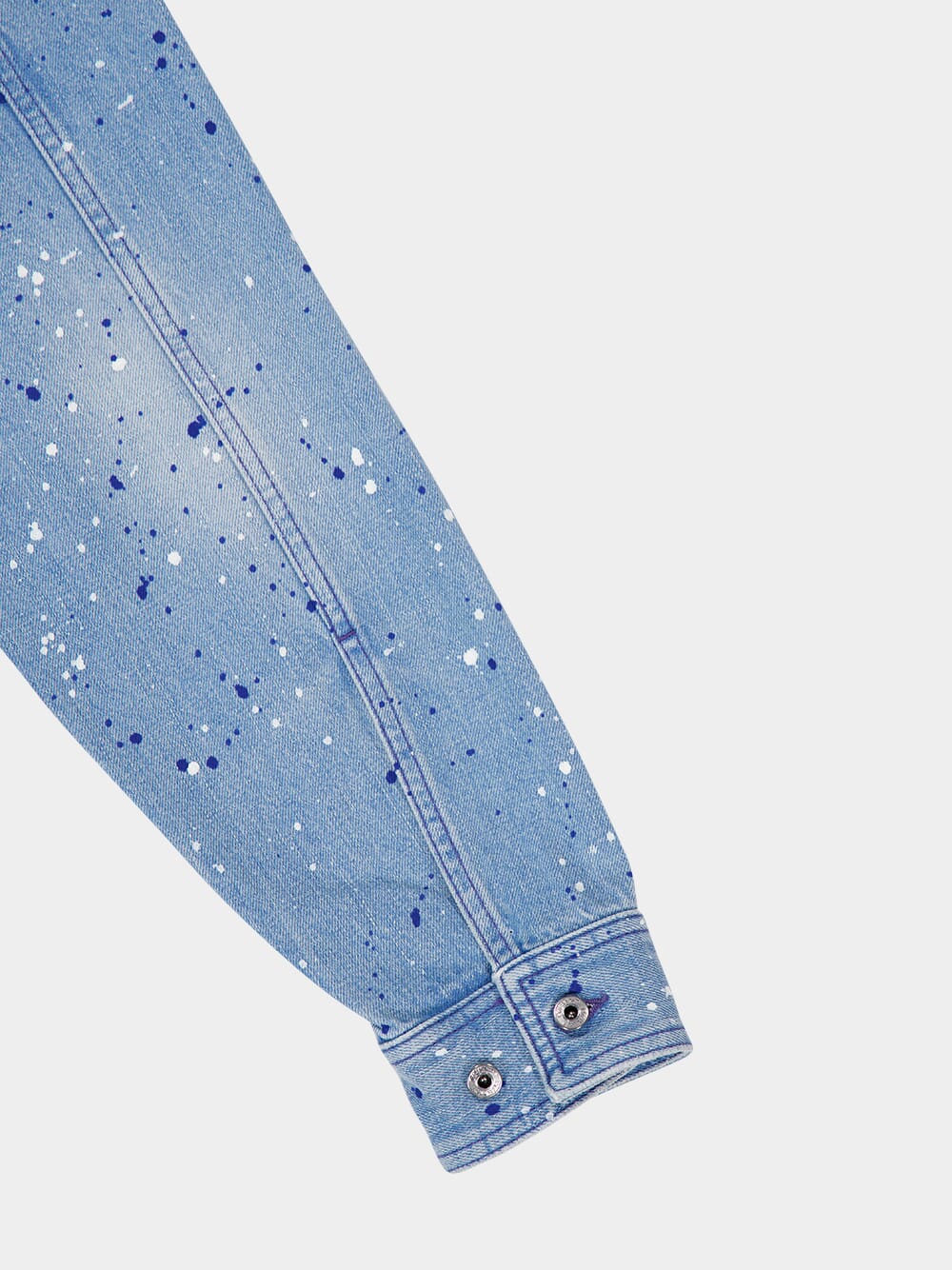 Blue Paint Effect Military Denim Shirt - Image 9