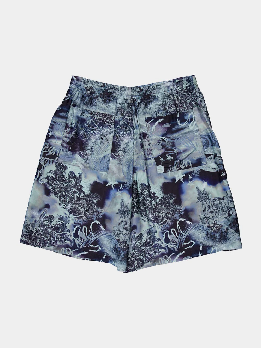 Blue Printed Viscose Bowling Shorts - Image 6