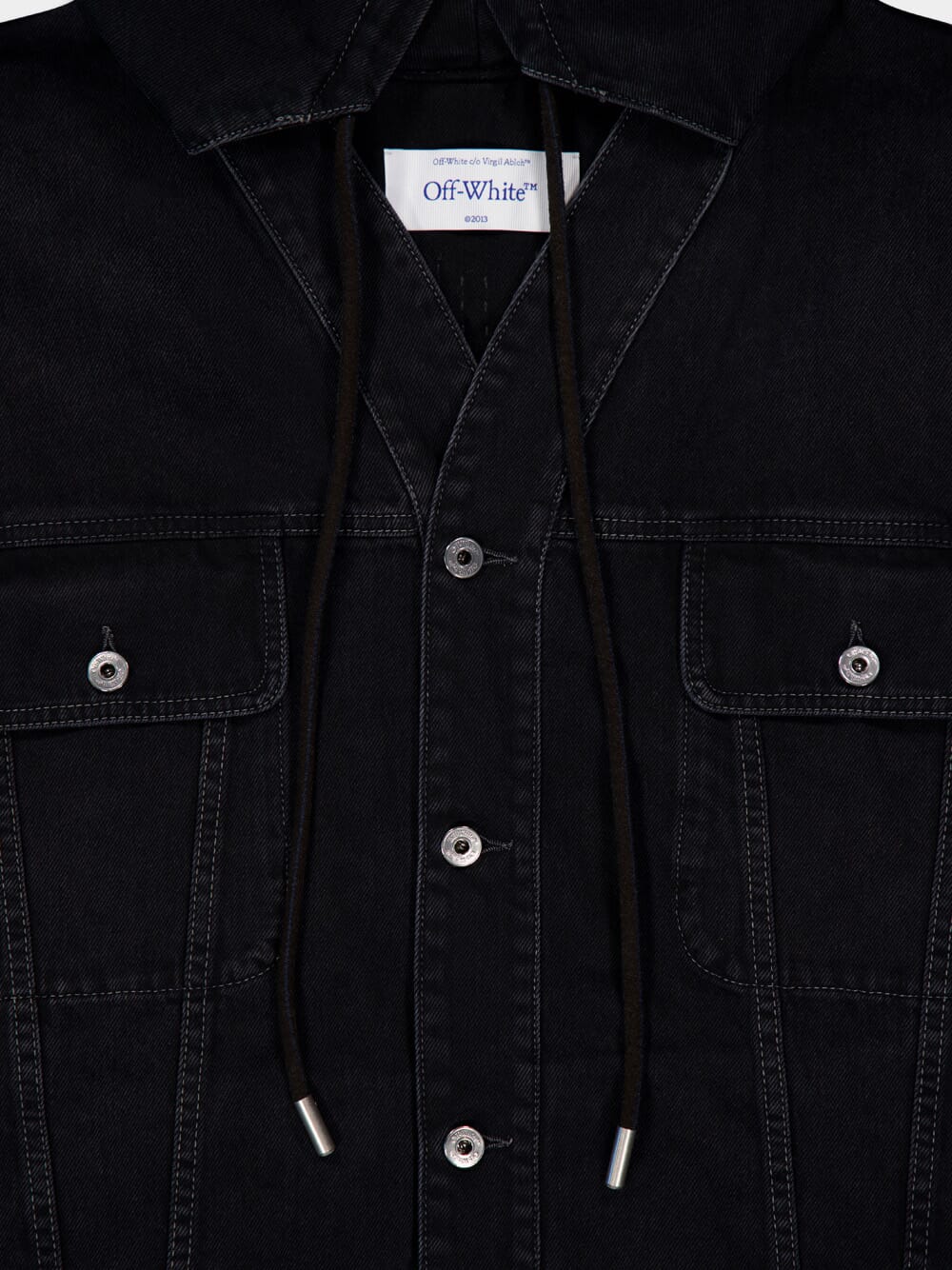 Black Hooded Diag Boro Cotton Denim Jacket - Image 3