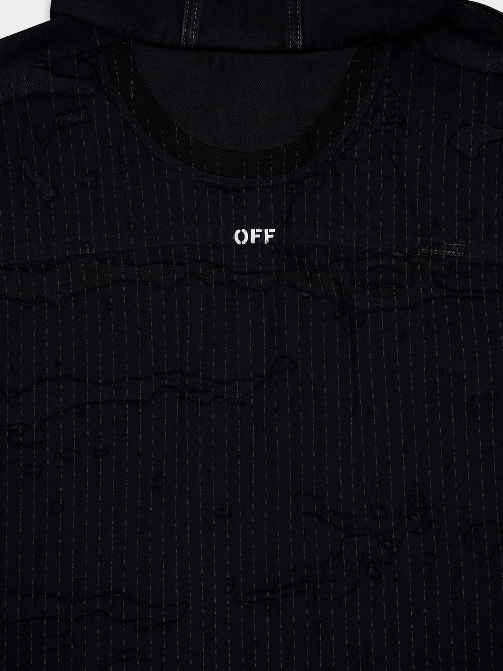 Black Hooded Diag Boro Cotton Denim Jacket - Image 5