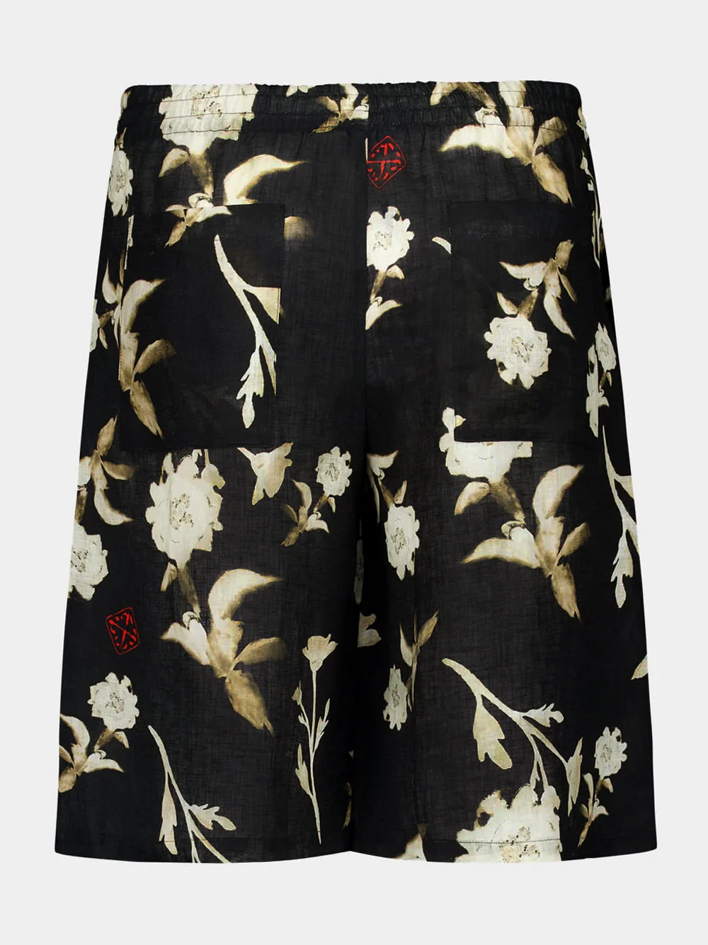 Black Linen Shorts with Floral Print - Image 2