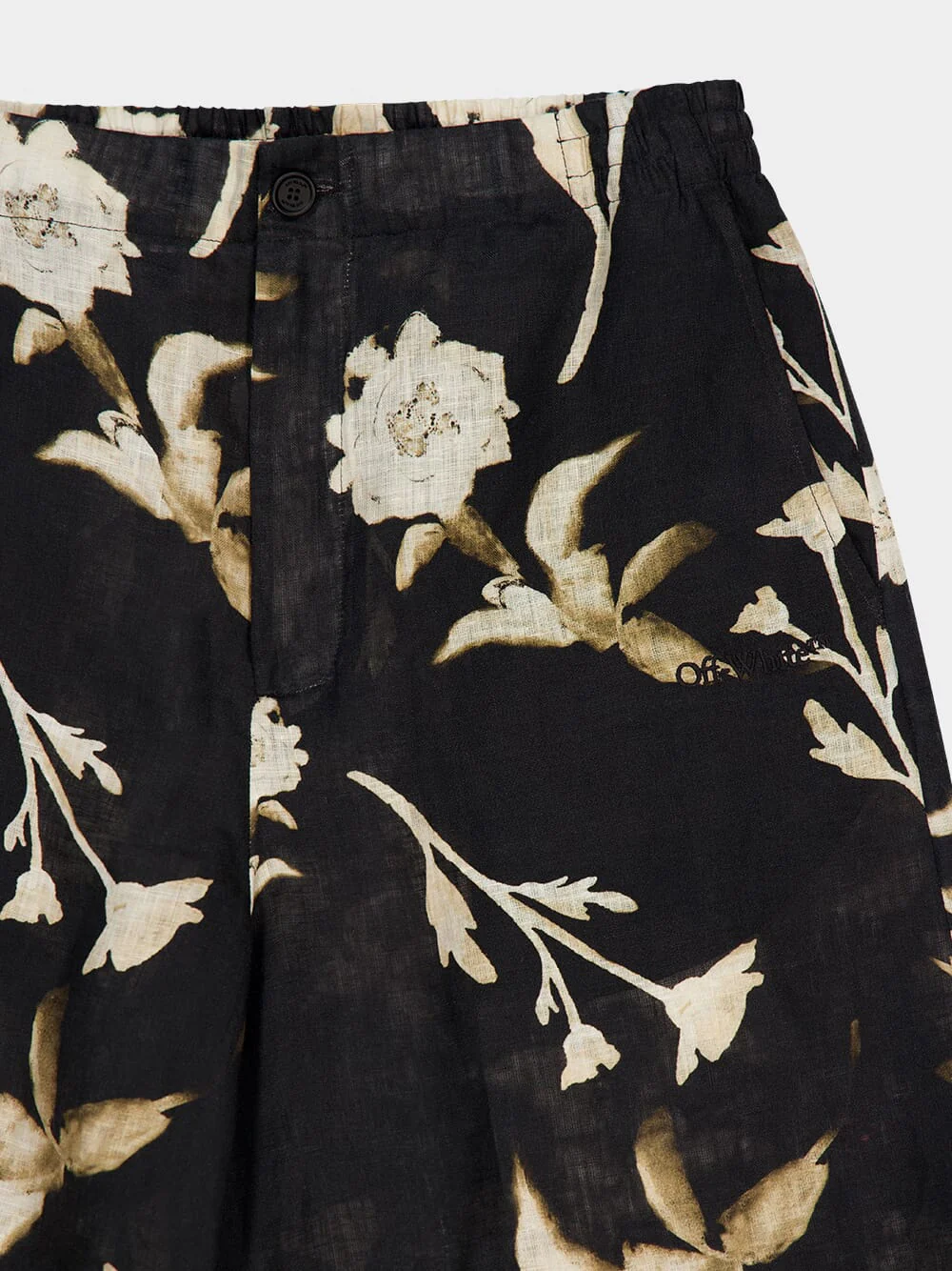 Black Linen Shorts with Floral Print - Image 5
