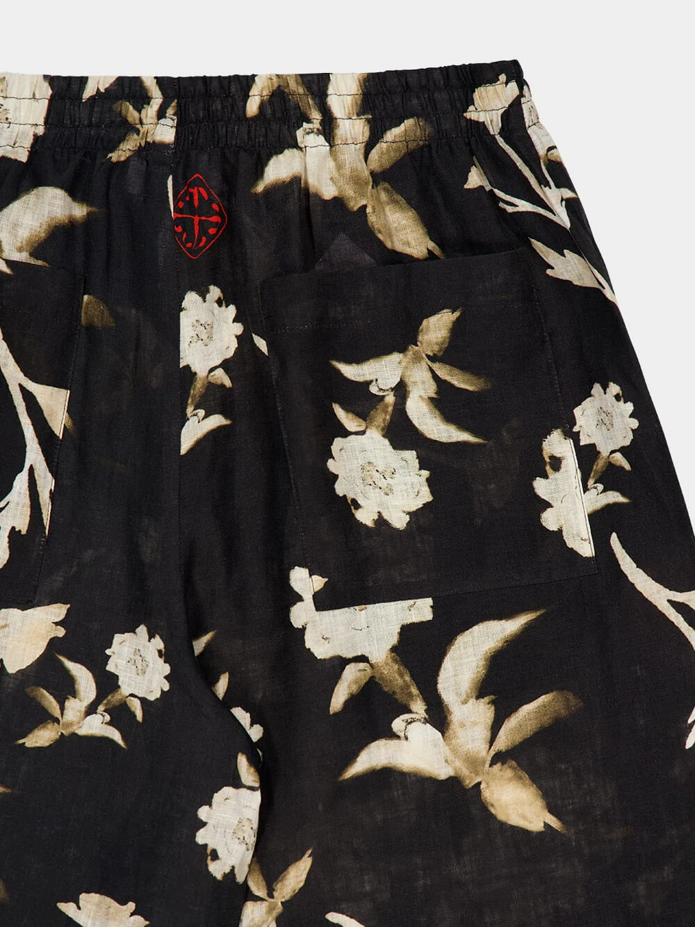 Black Linen Shorts with Floral Print - Image 6