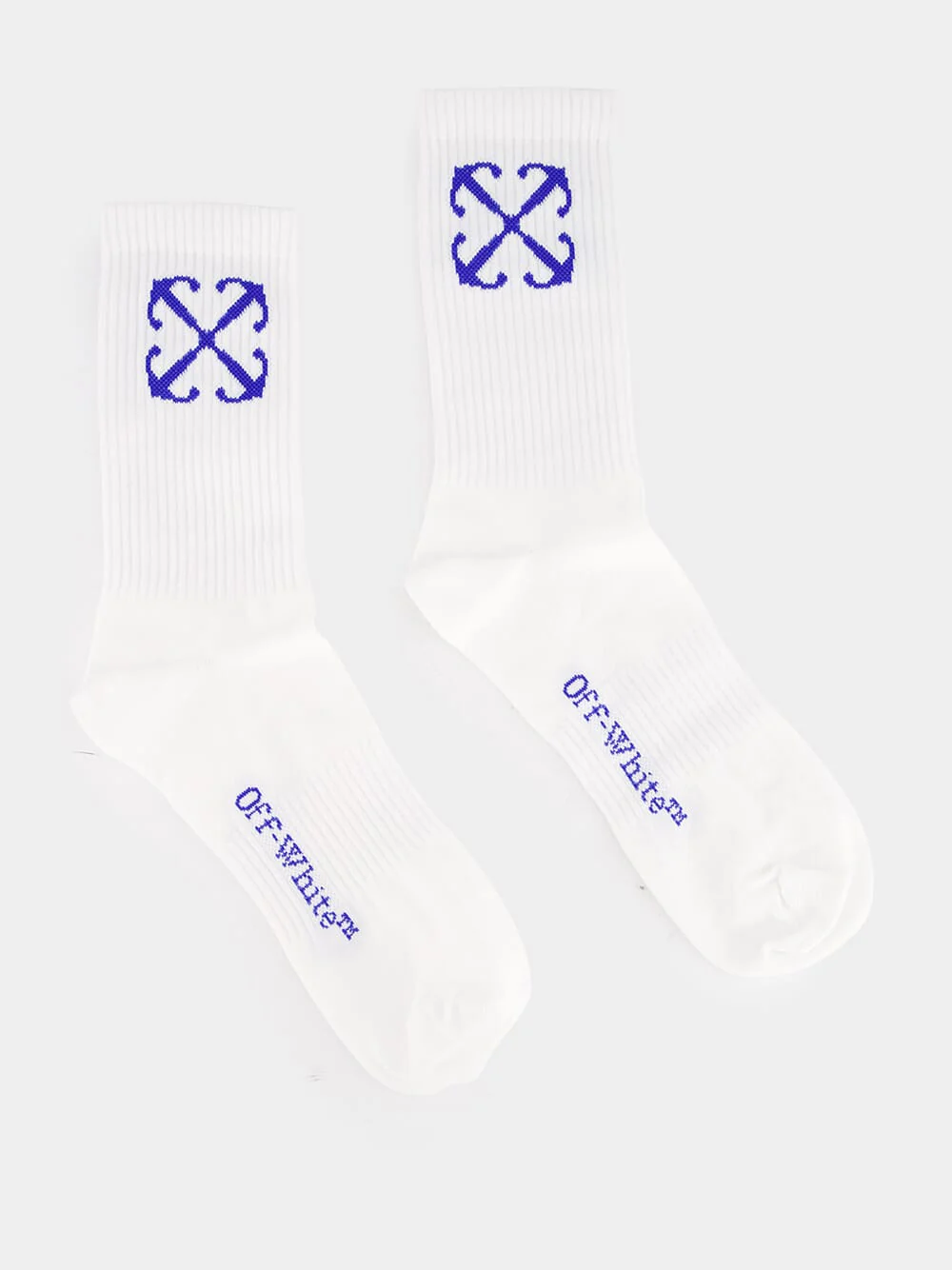 White and Blue Cotton Mid-Calf Socks