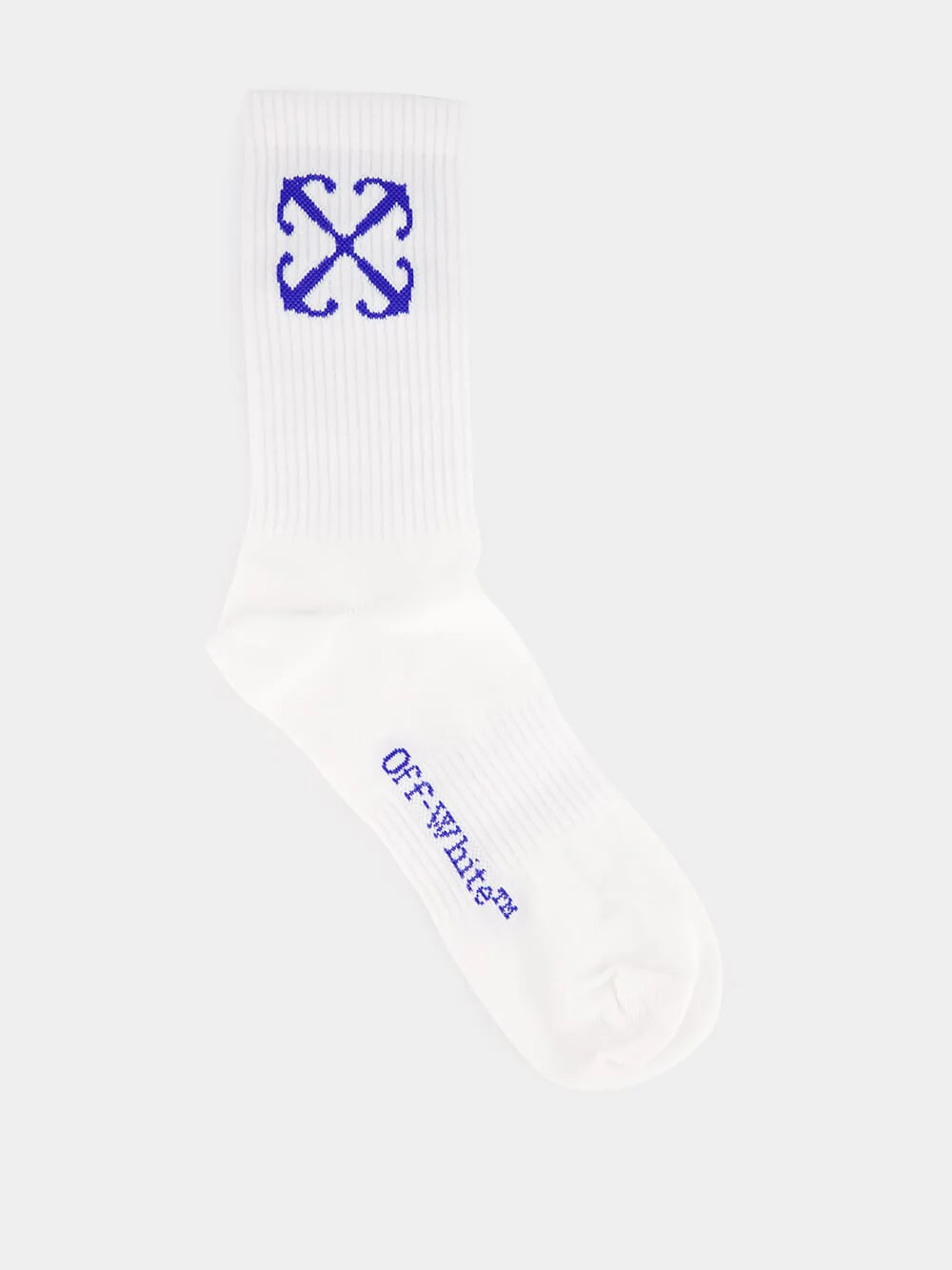White and Blue Cotton Mid-Calf Socks - Image 2