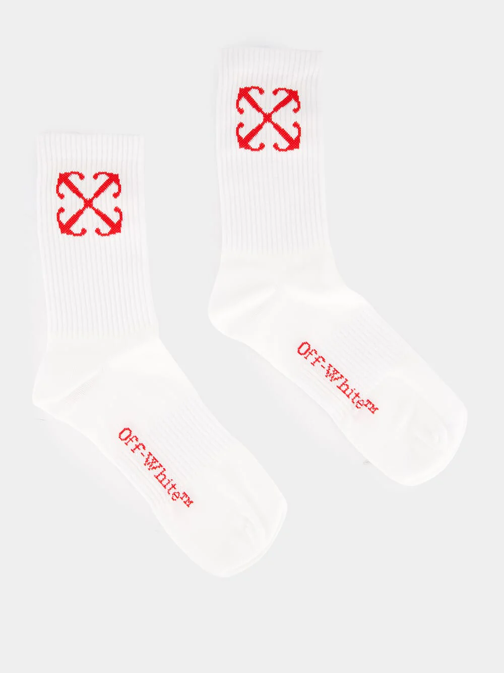 White and Red Cotton Mid-Calf Socks