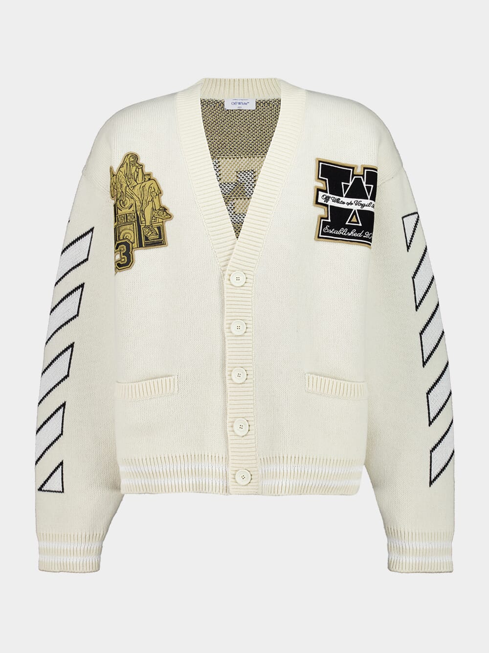 Cream Lion Varsity Knit Cardigan