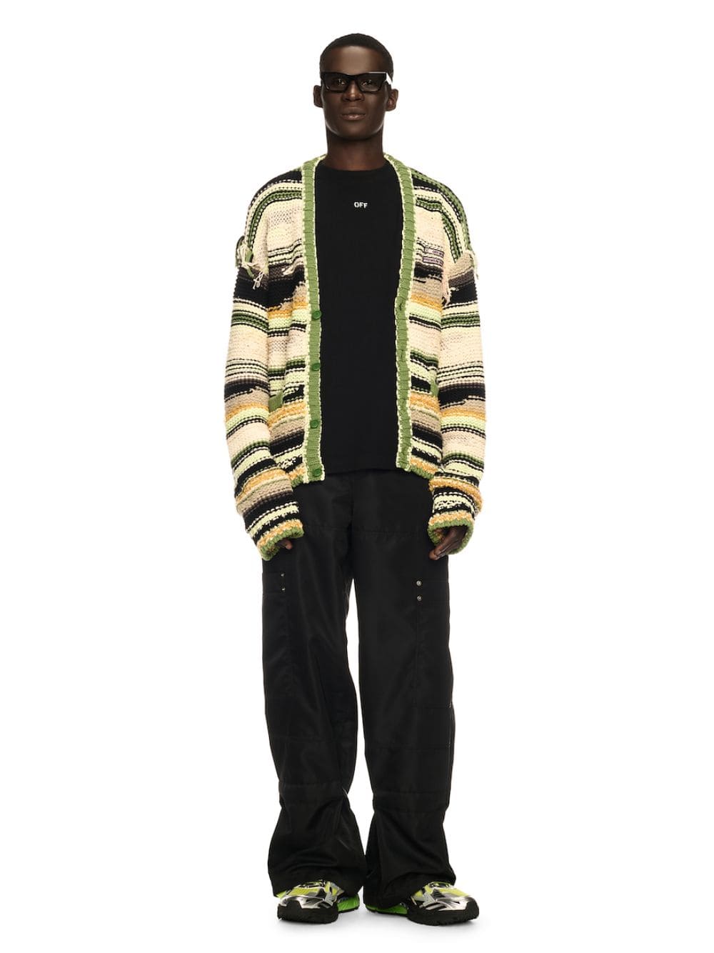 Green Premium Quality Striped Knit Cardigan - Image 2