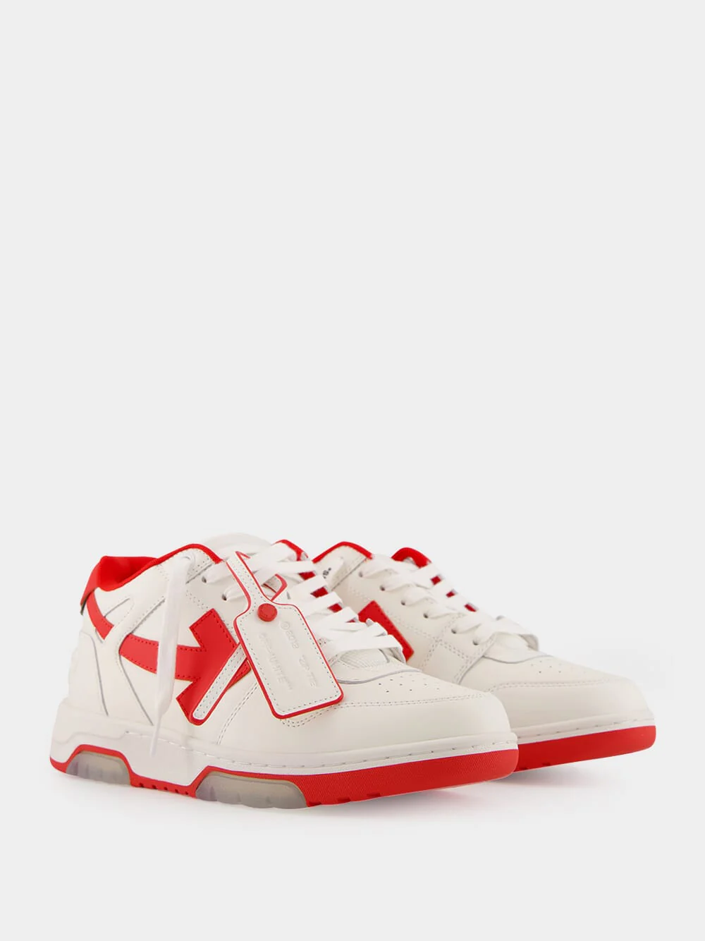 White and Red Out of Office "Ooo" Calf Leather Sneakers - Image 3