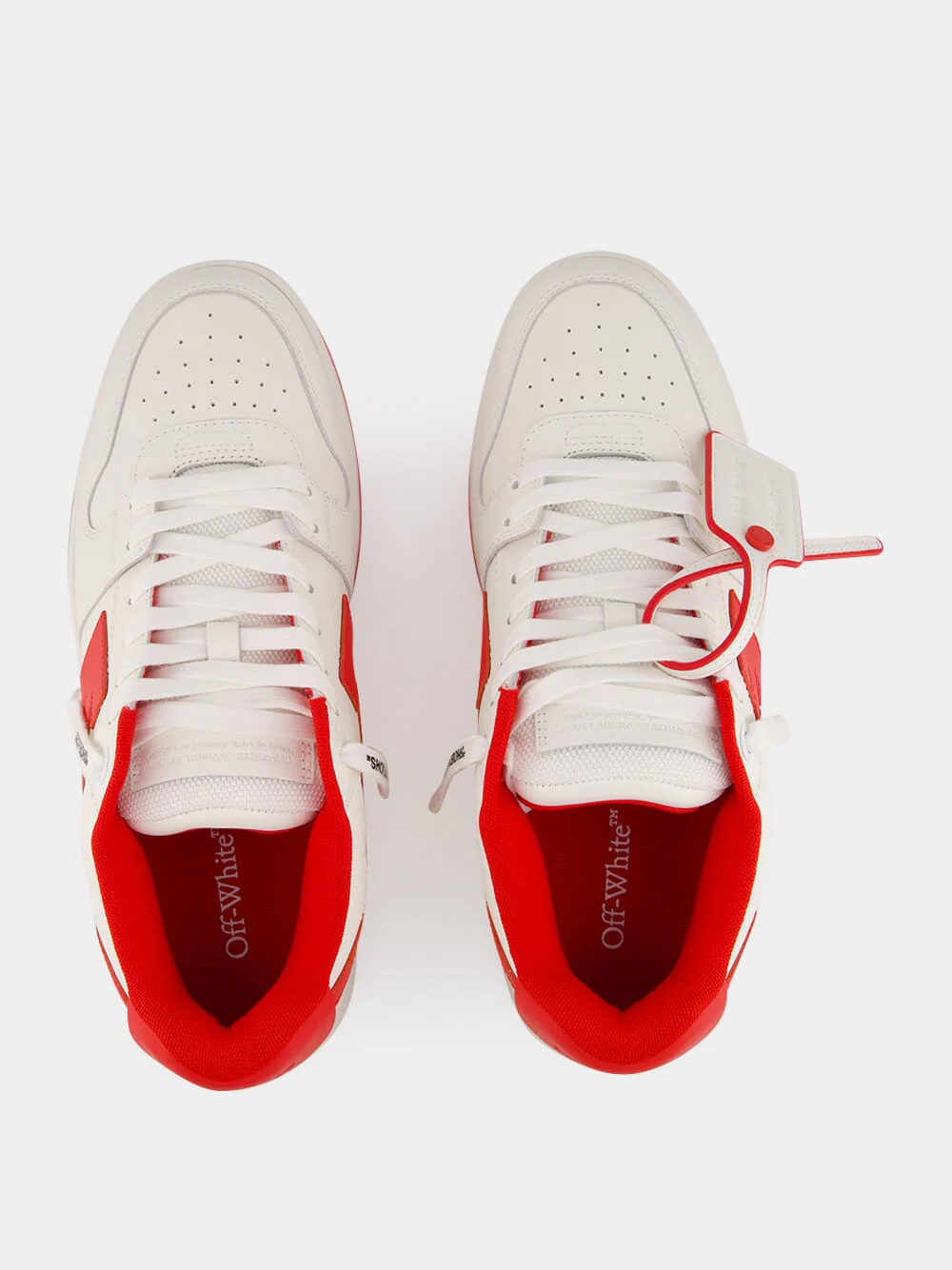White and Red Out of Office "Ooo" Calf Leather Sneakers - Image 4