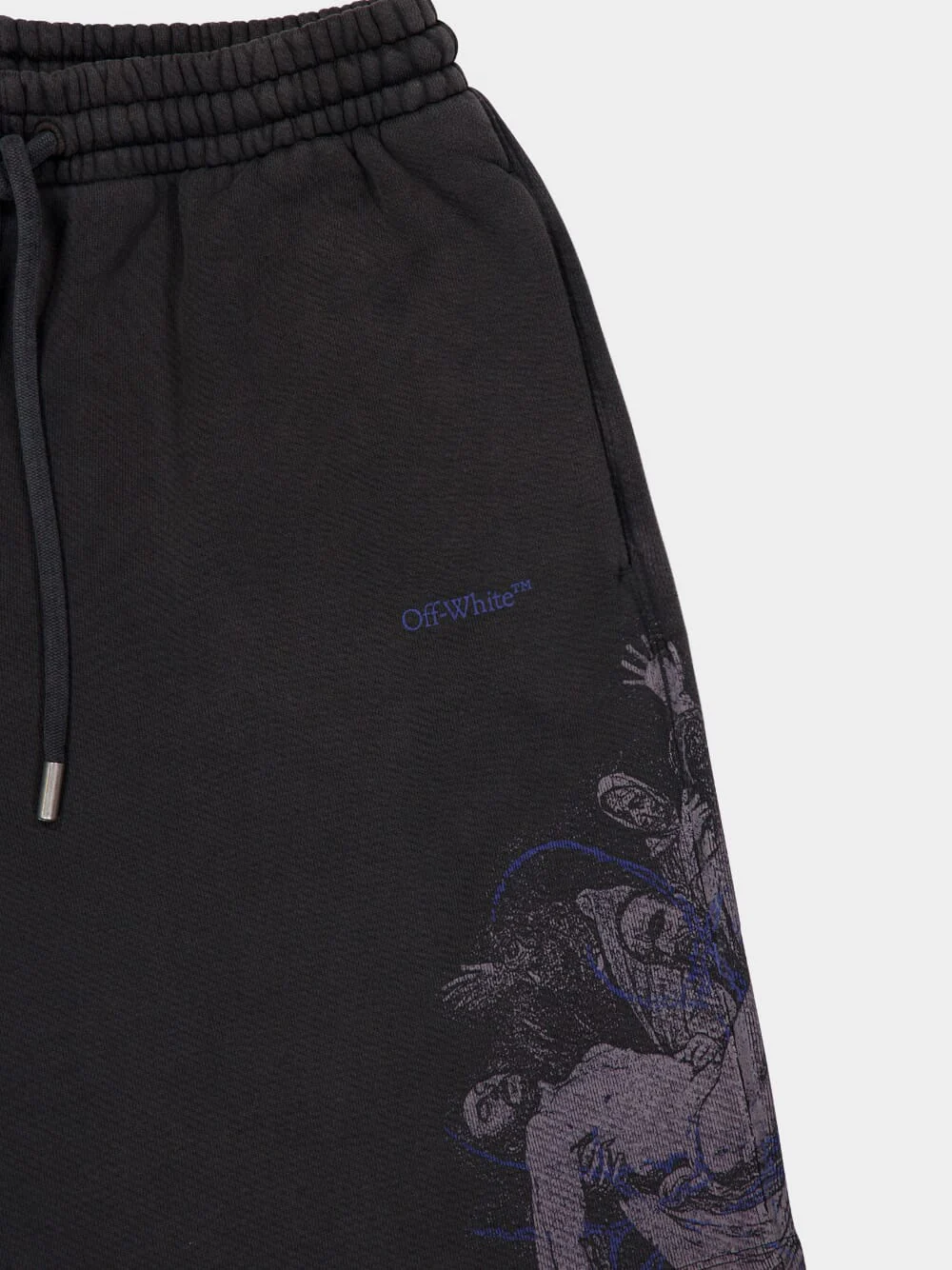 Vintage Black Faded Painting Cotton Sweatshorts - Image 3