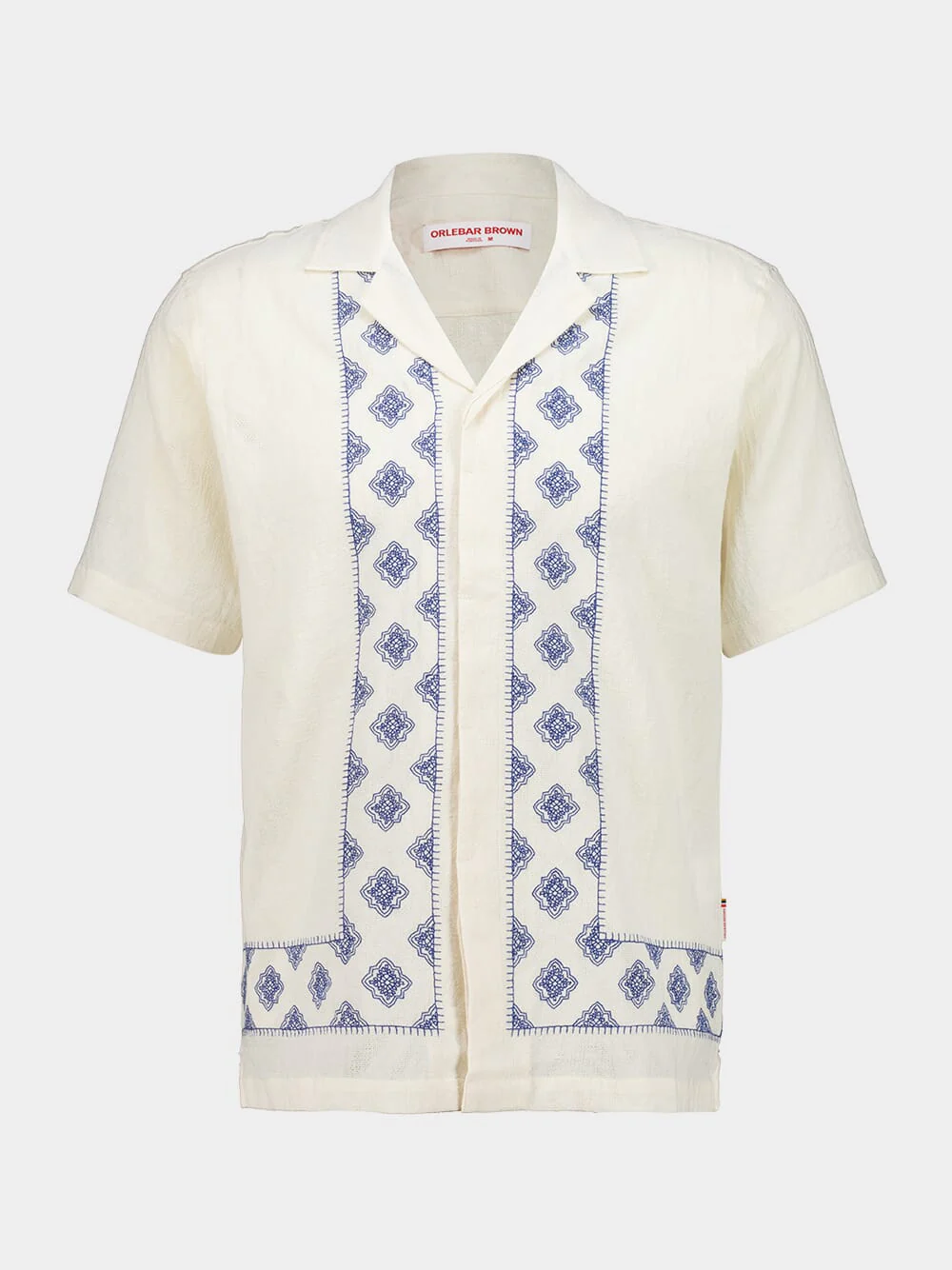 White and Blue Maitan Embroidery Cotton Shirt - Image 2