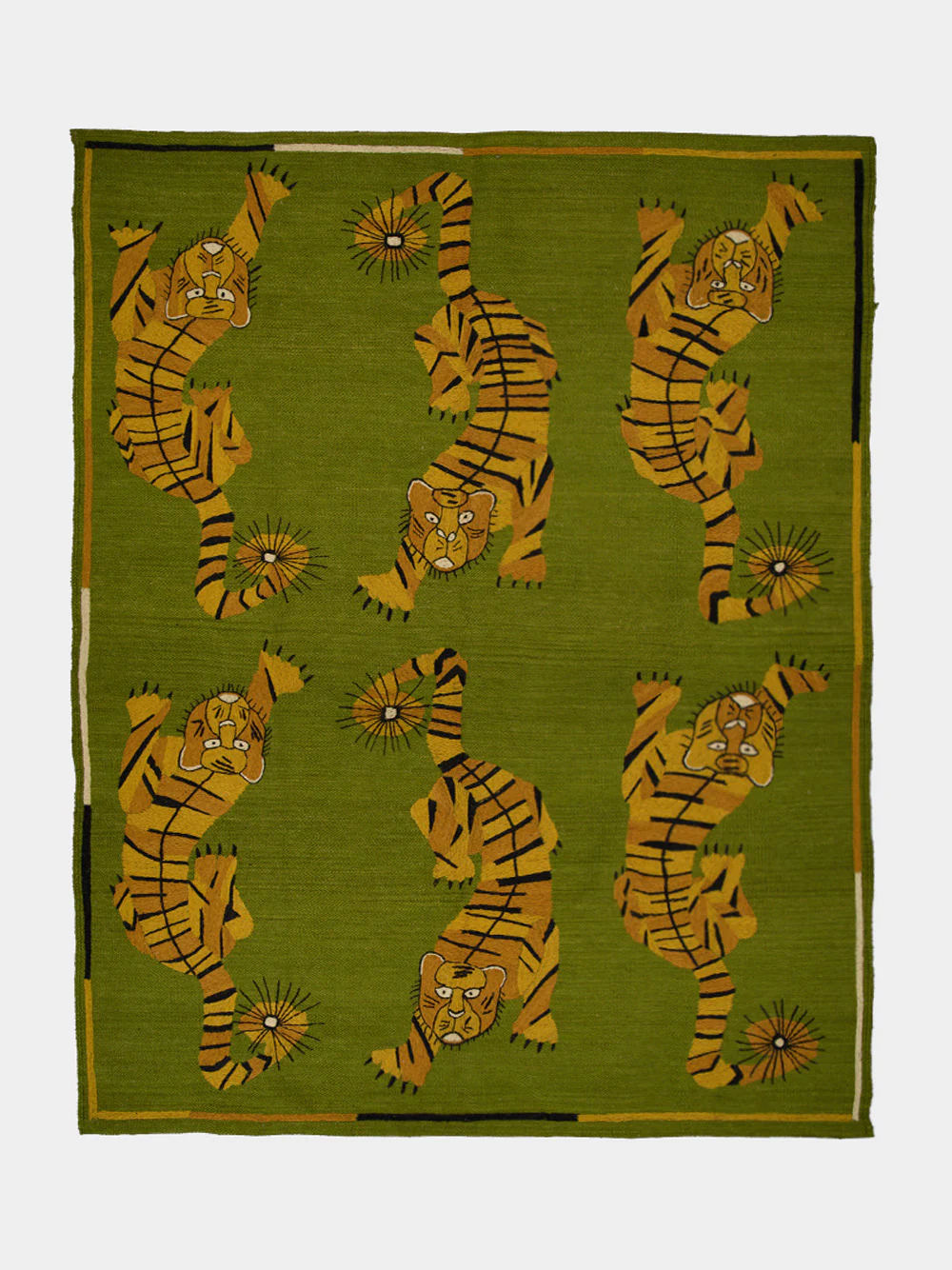 Green Suzani Killim Hand Embroidered Wool Rug