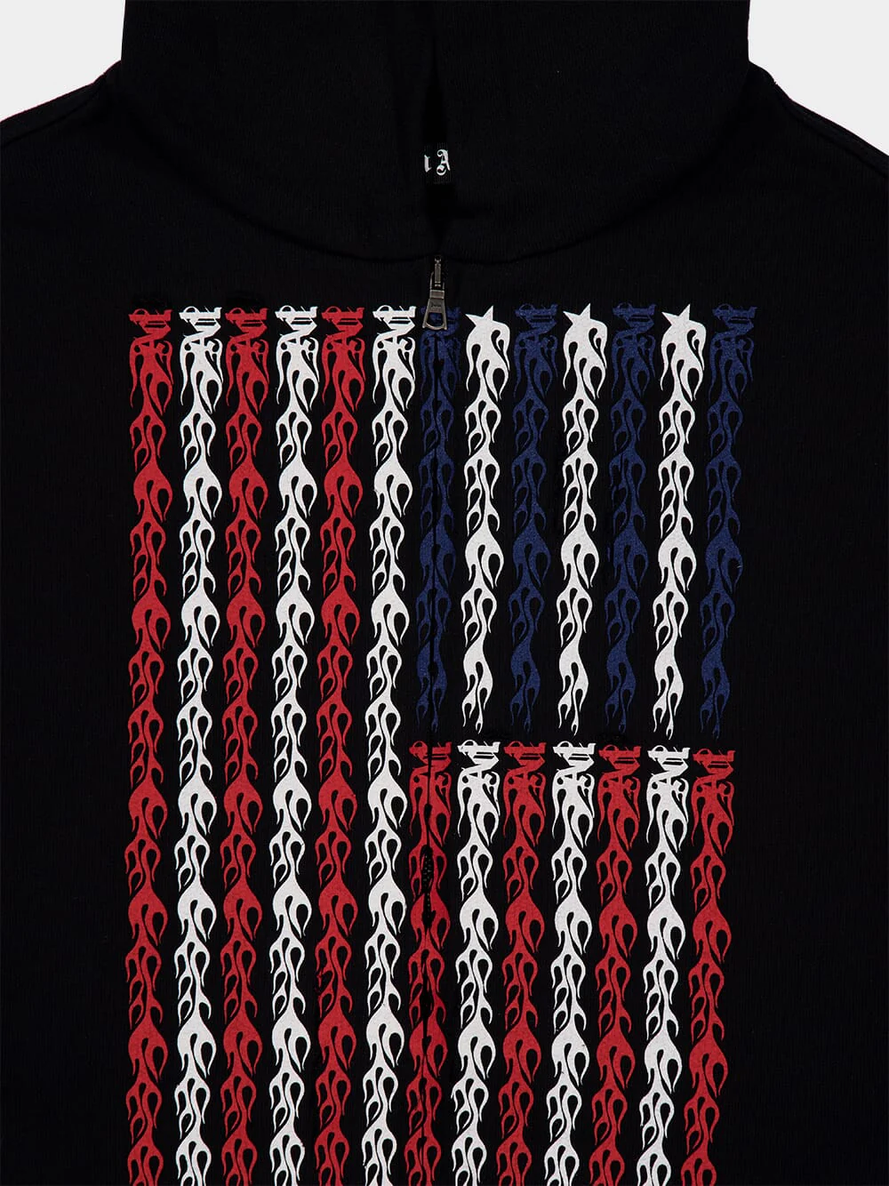 Black Full-Zip Hooded Sweatshirt with Flames Flag - Image 3