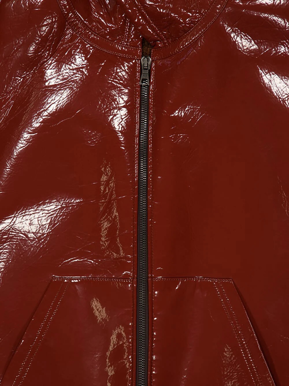 Brick Red Vinyl Leather Bomber Jacket - Image 3