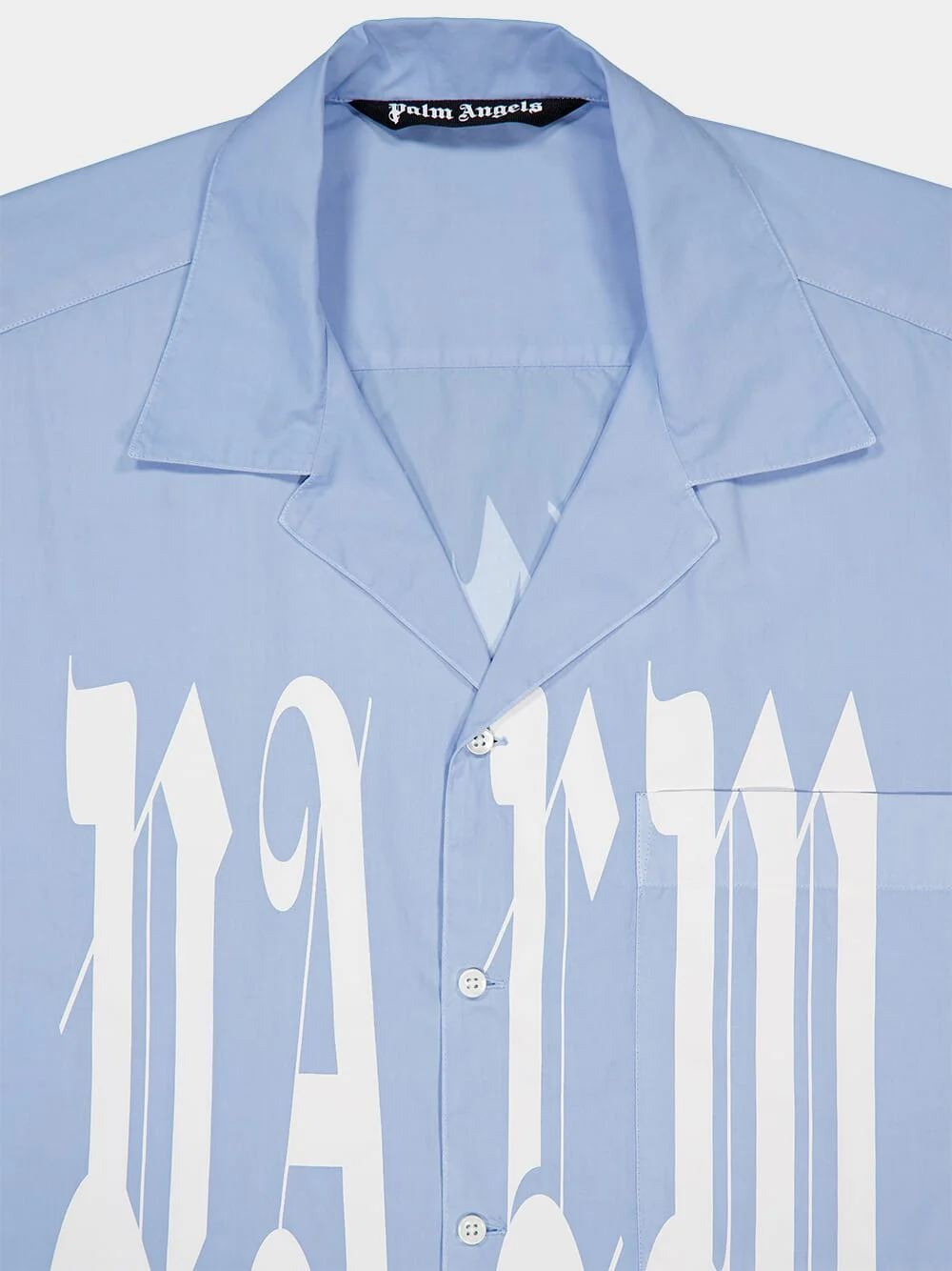 Light Blue Gothic Print Bowling Shirt - Image 6