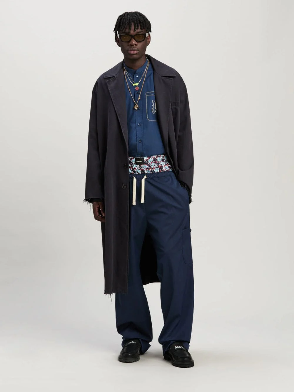Navy Blue Monogram Loose-Fit Utility Pants - Image 2