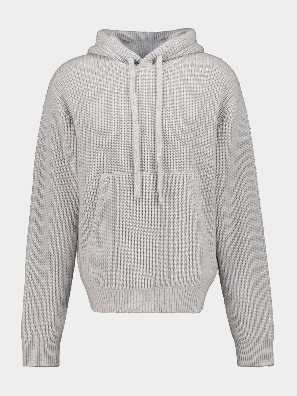 Grey Melange Hooded Wool Knit Sweatshirt