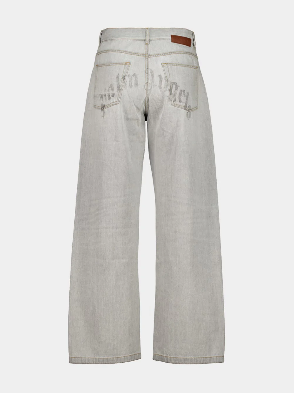Light Grey Loose Fit Jeans with Curved Logo - Image 2
