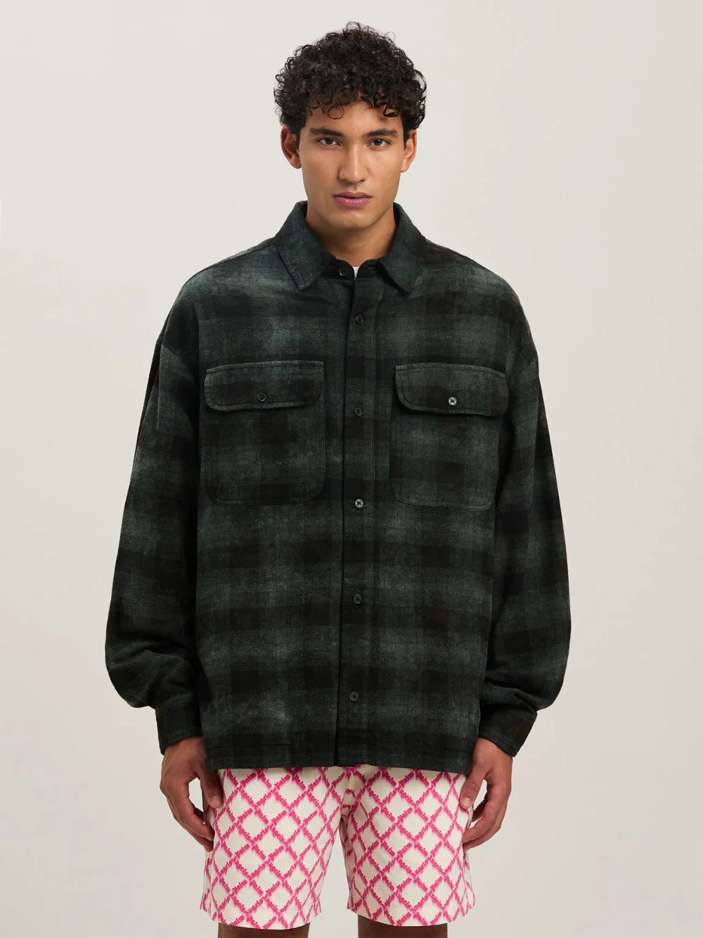 Military Green Curved Logo Check Shirt - Image 8
