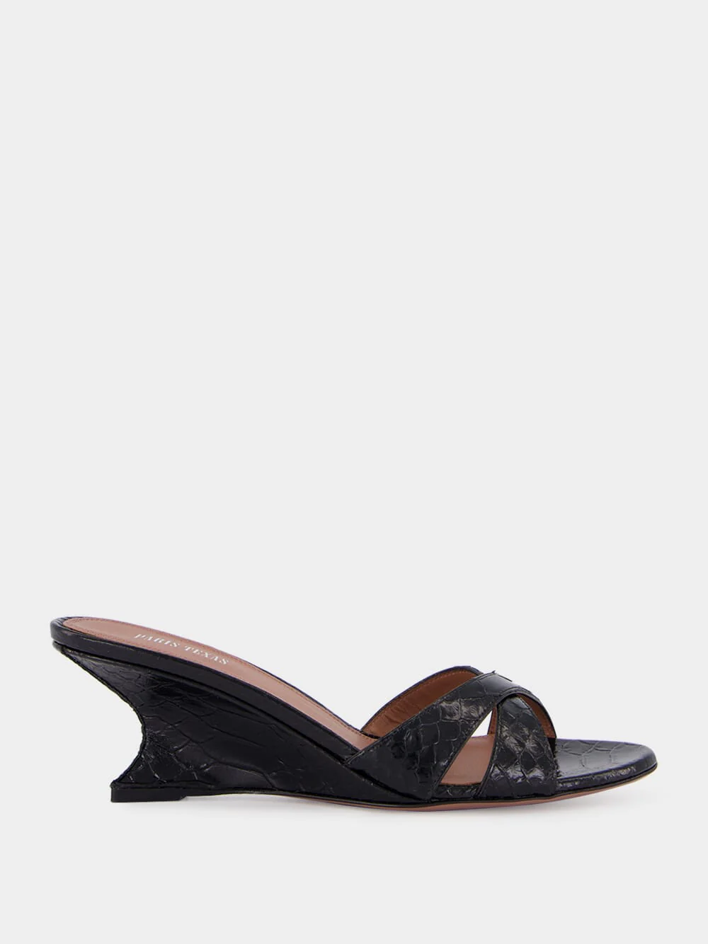 Black Leather Nina 50 Wedge Mules