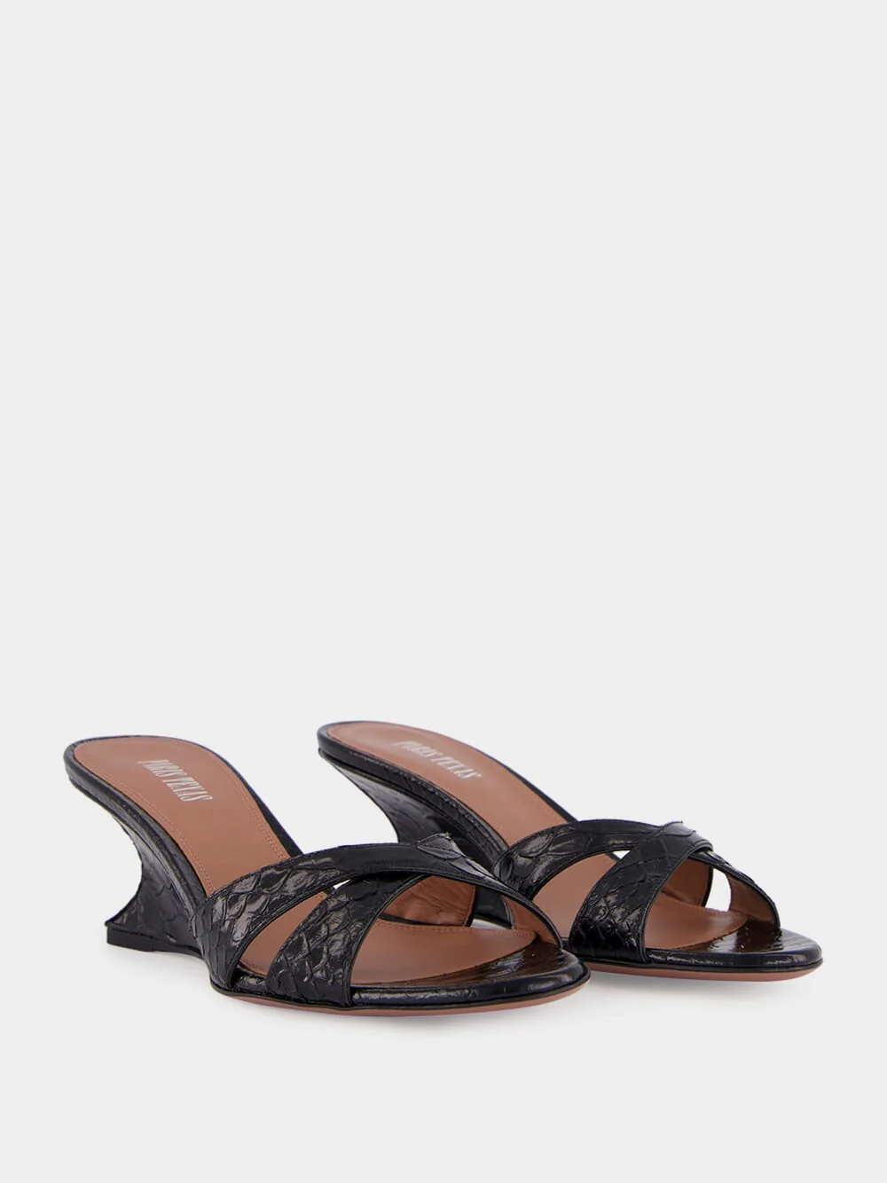 Black Leather Nina 50 Wedge Mules - Image 3