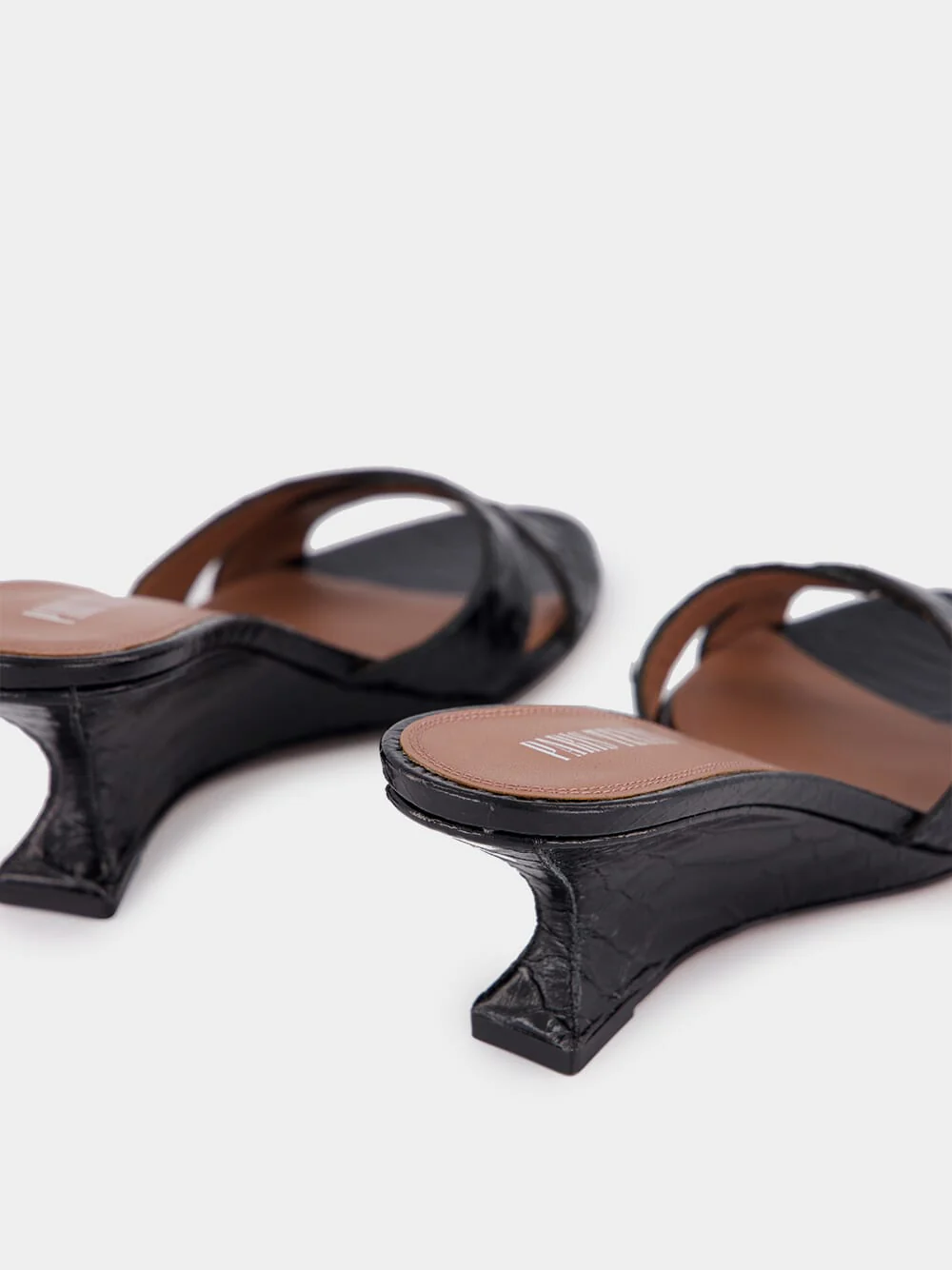 Black Leather Nina 50 Wedge Mules - Image 6