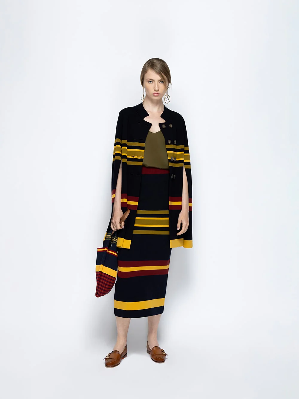 Alba Multi Stripes Jacquard Knitted Cape - Image 2