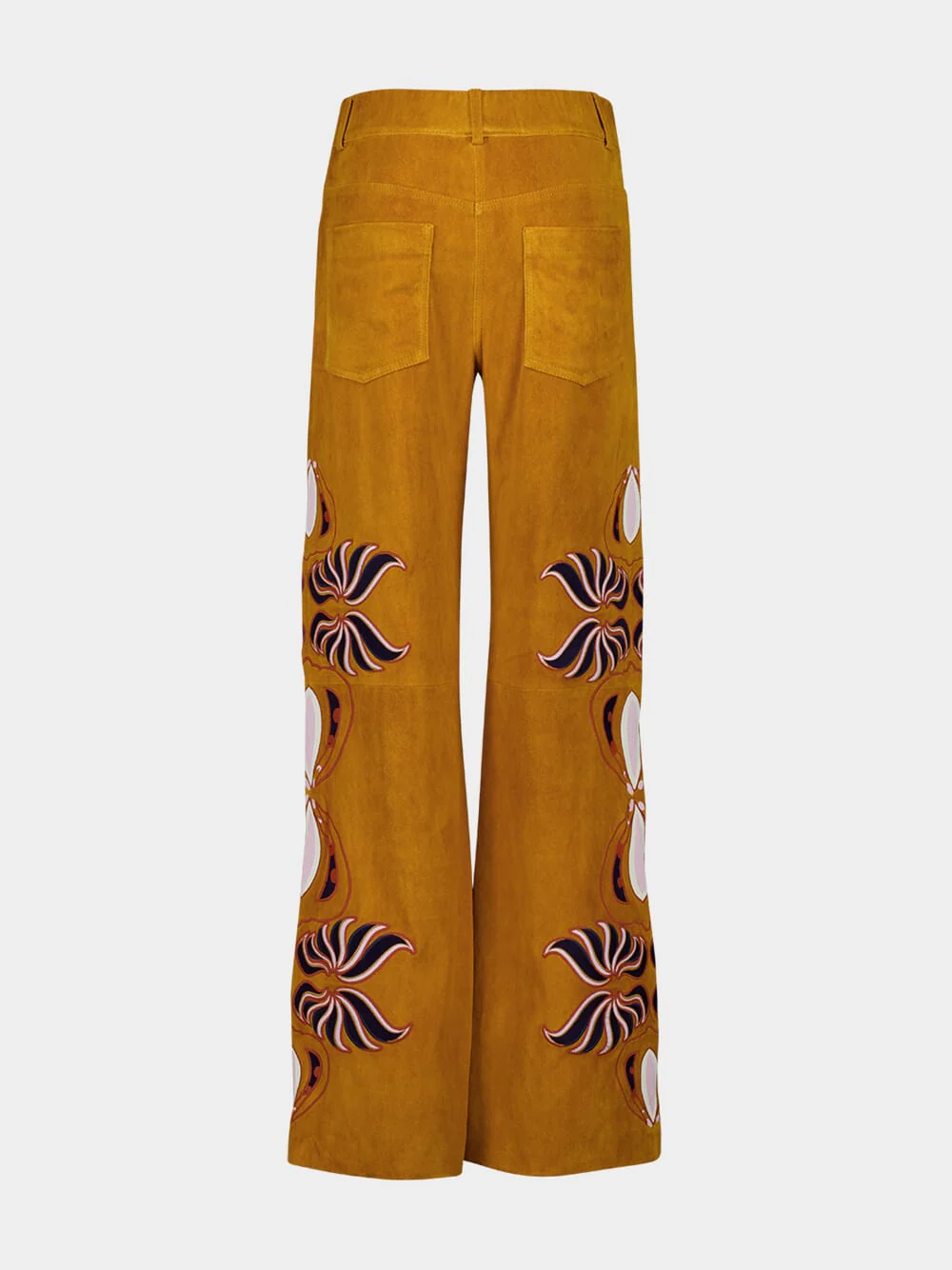 Alice Golden Brown Wide-Leg Suede Pants with Embroidery - Image 3