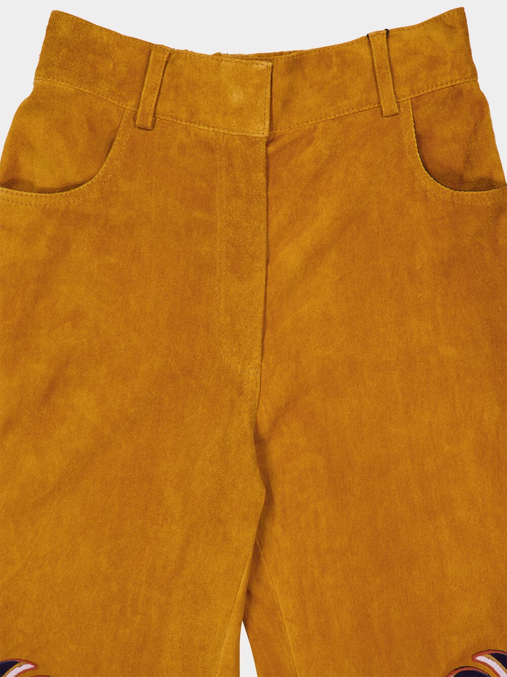 Alice Golden Brown Wide-Leg Suede Pants with Embroidery - Image 5