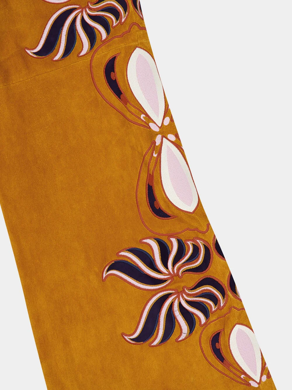 Alice Golden Brown Wide-Leg Suede Pants with Embroidery - Image 8