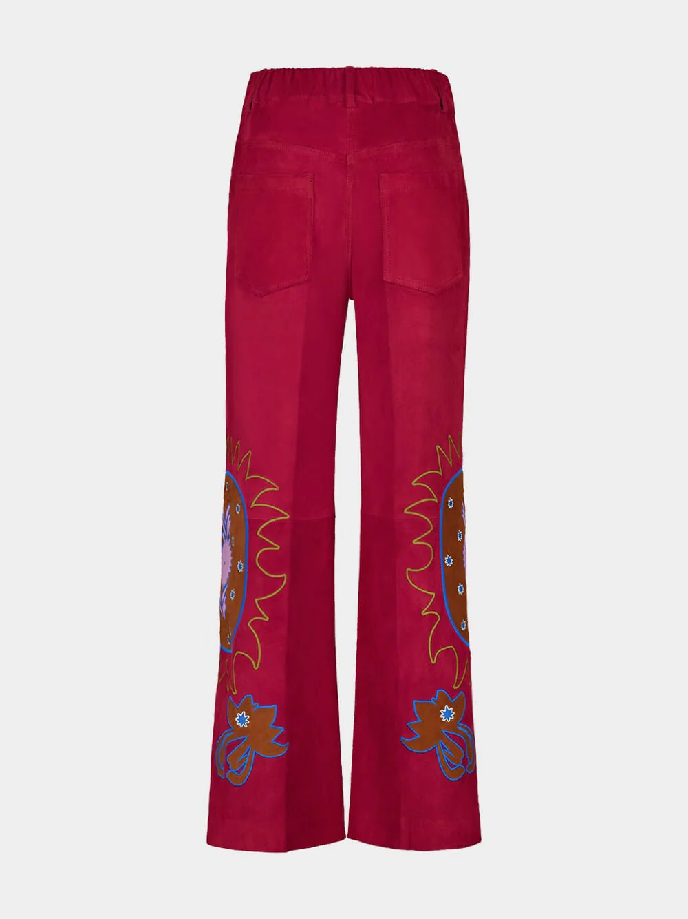 Alice Red Dahlia Embroidered Wide-Leg Suede Pants - Image 3