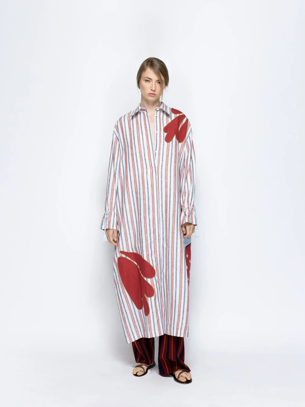 Almandine Stripes Linen Dress with Embroideries - Image 2
