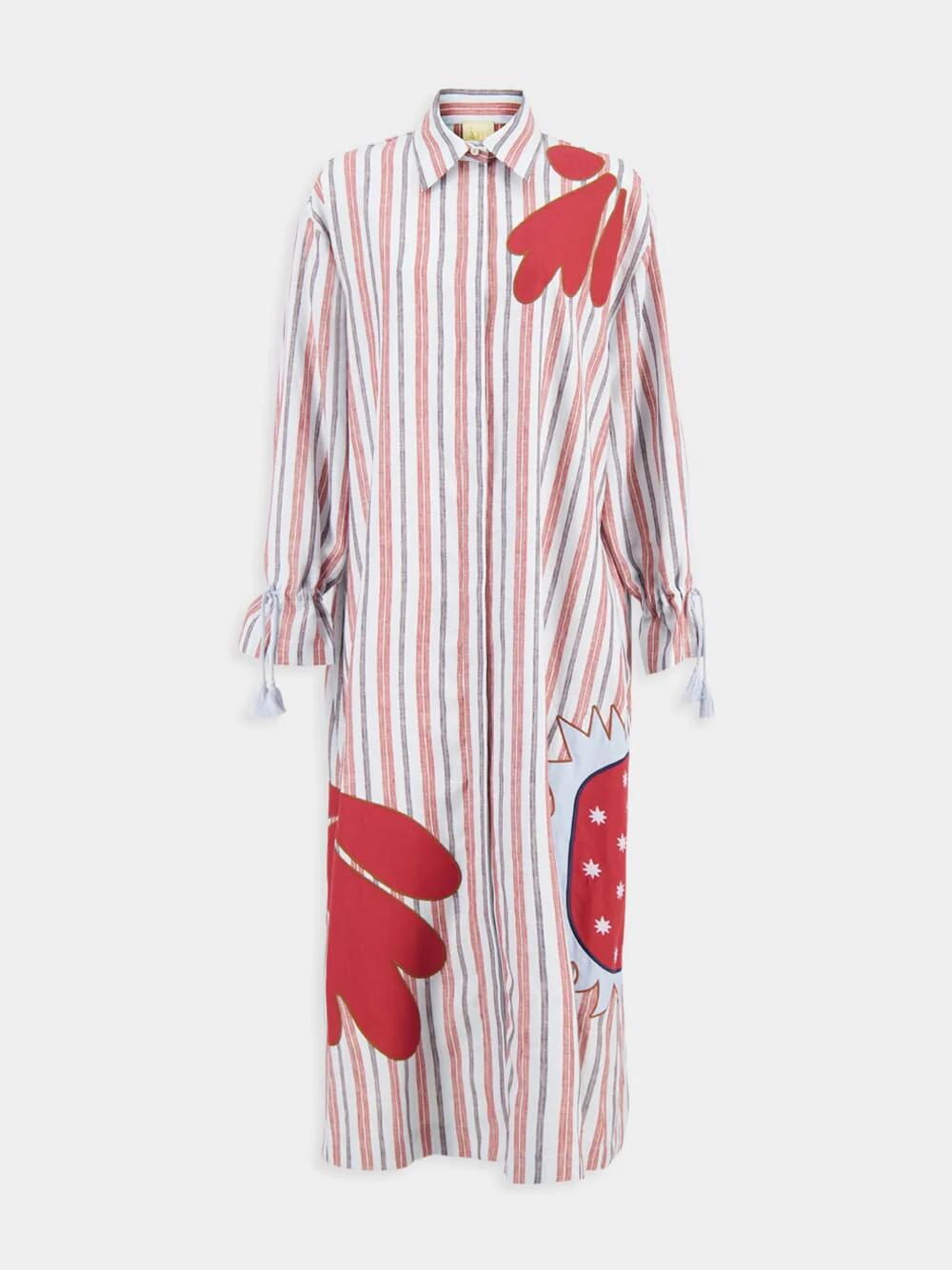 Almandine Stripes Linen Dress with Embroideries - Image 3