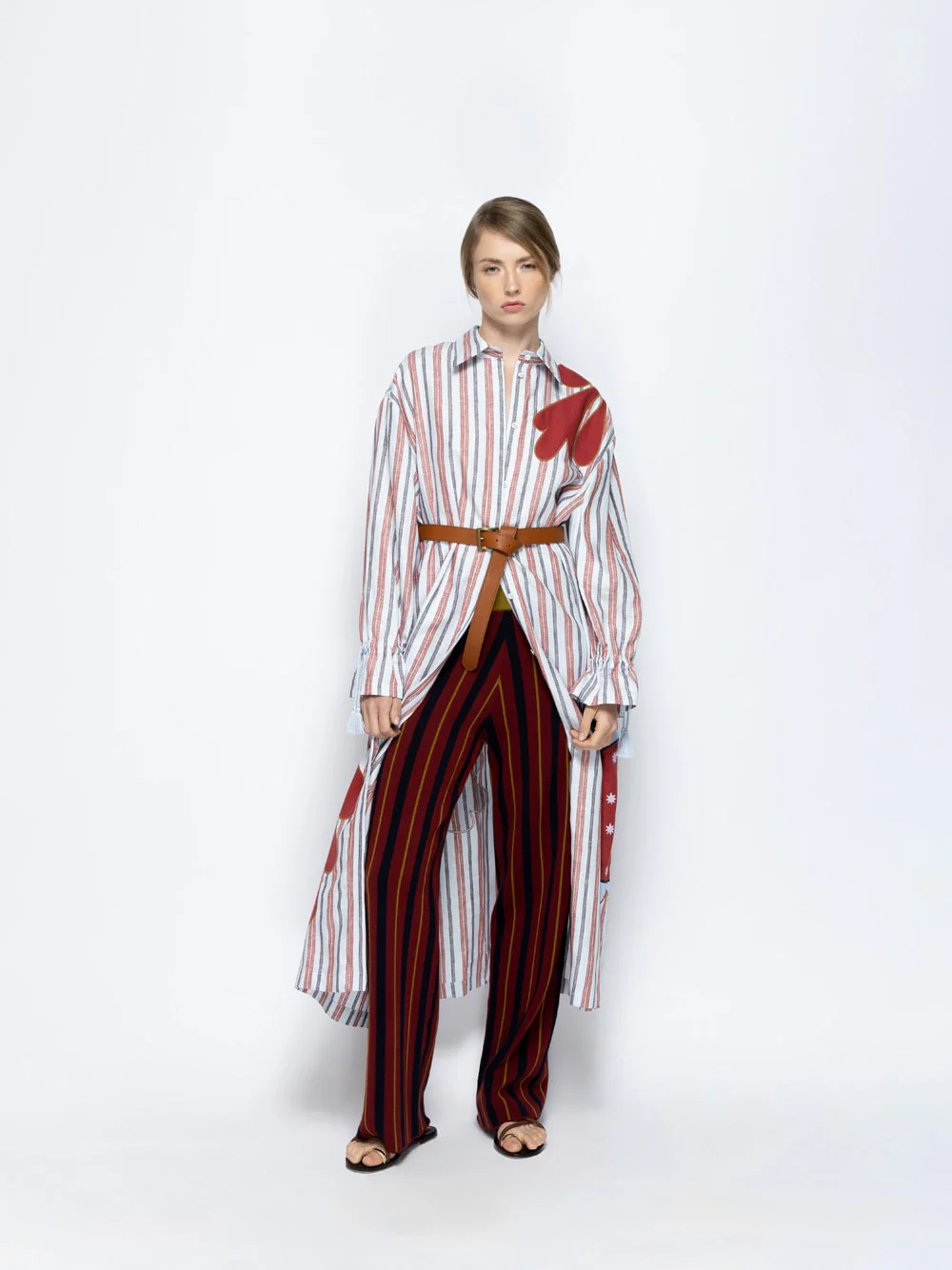 Almandine Stripes Linen Dress with Embroideries - Image 4