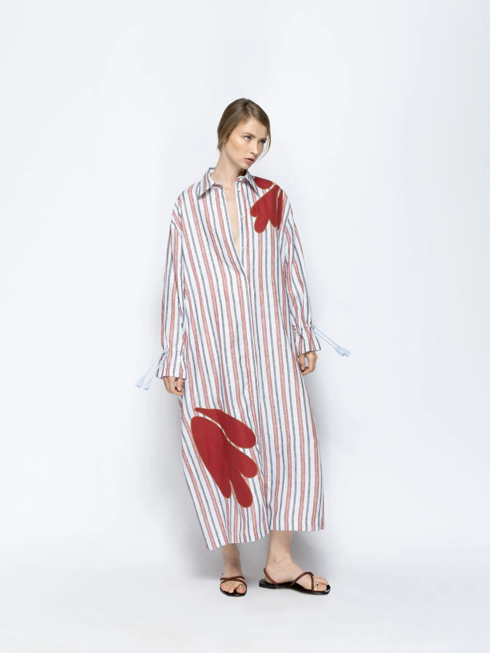 Almandine Stripes Linen Dress with Embroideries - Image 6