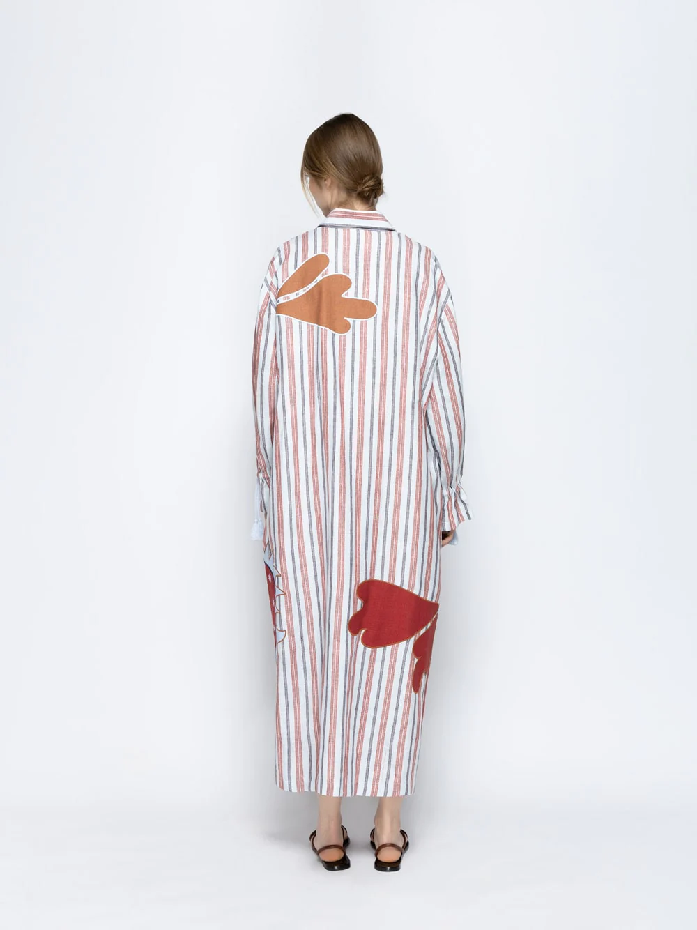Almandine Stripes Linen Dress with Embroideries - Image 8