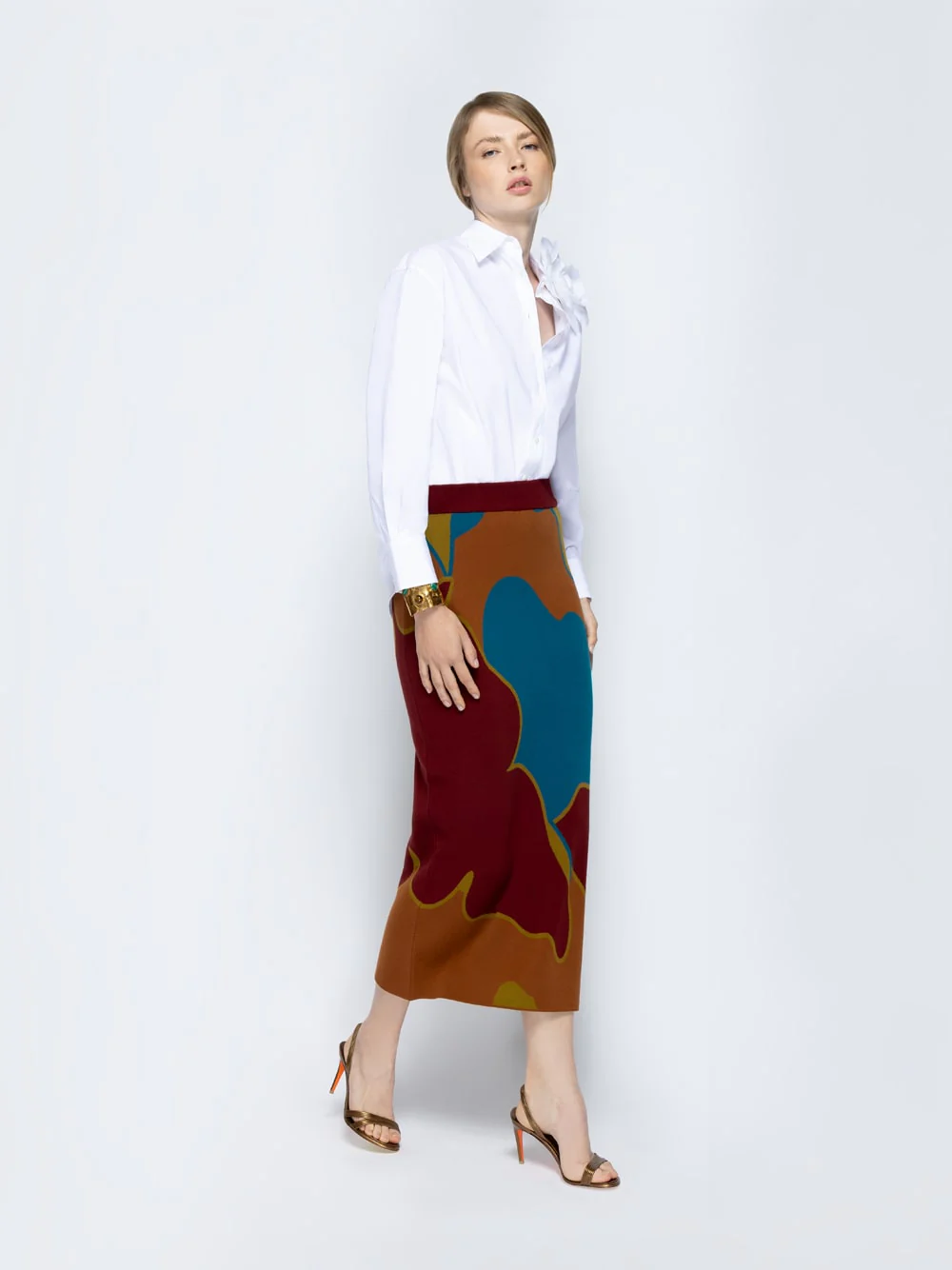 Amanda Caramel Café Jacquard Skirt - Image 2