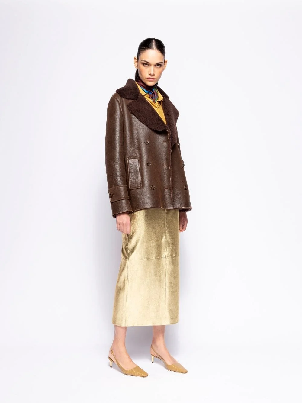 Amelia Coffee Bean Embroidered Shearling Jacket - Image 5