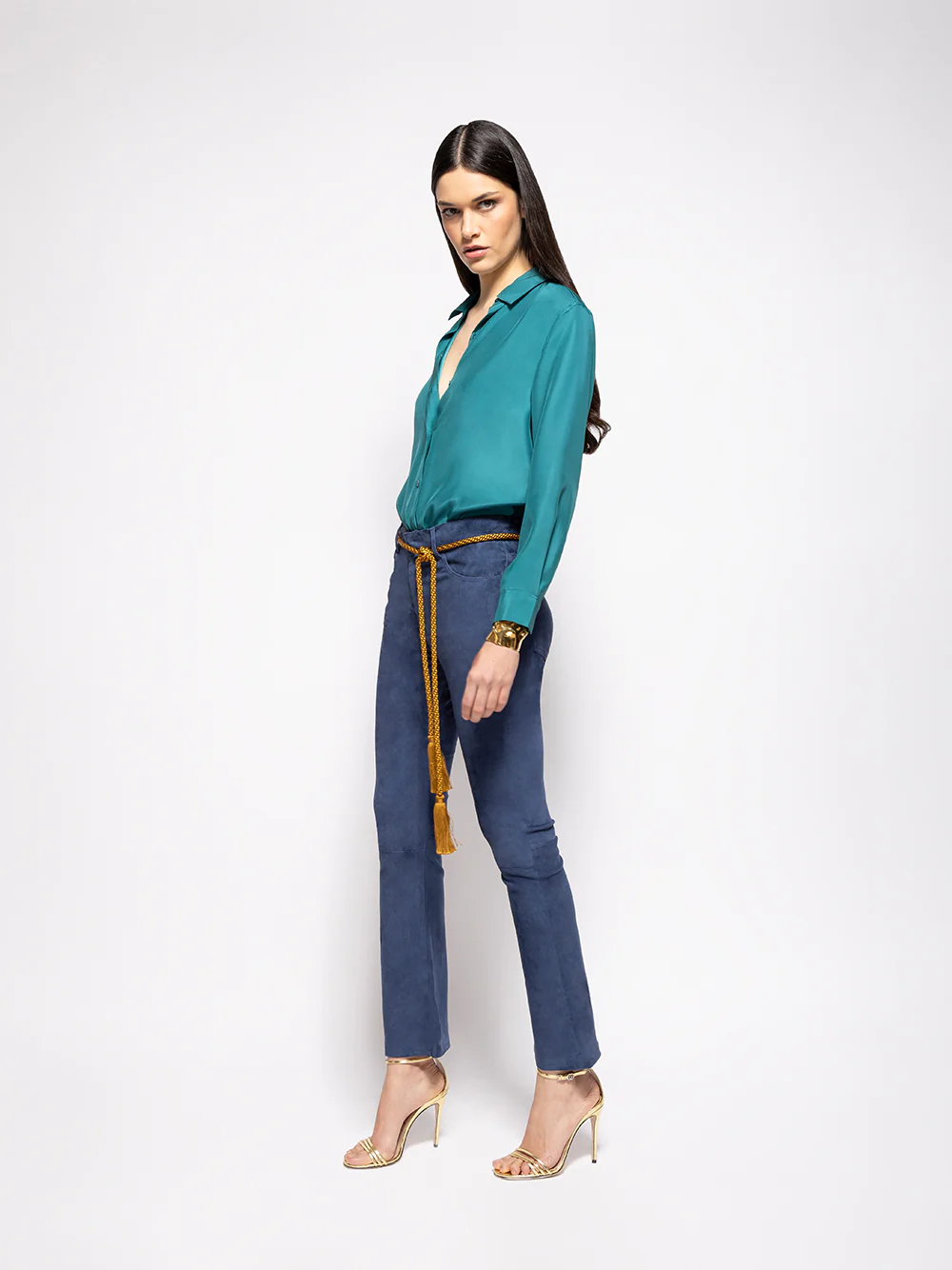 Zircon Estate Blue Suede Flared Pants - Image 4