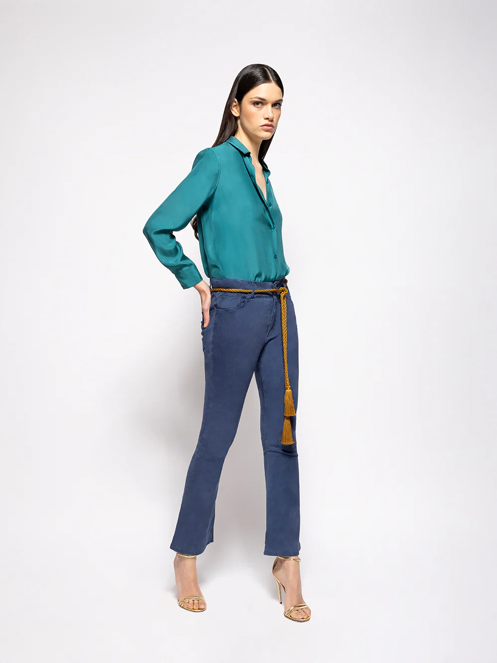 Zircon Estate Blue Suede Flared Pants - Image 6