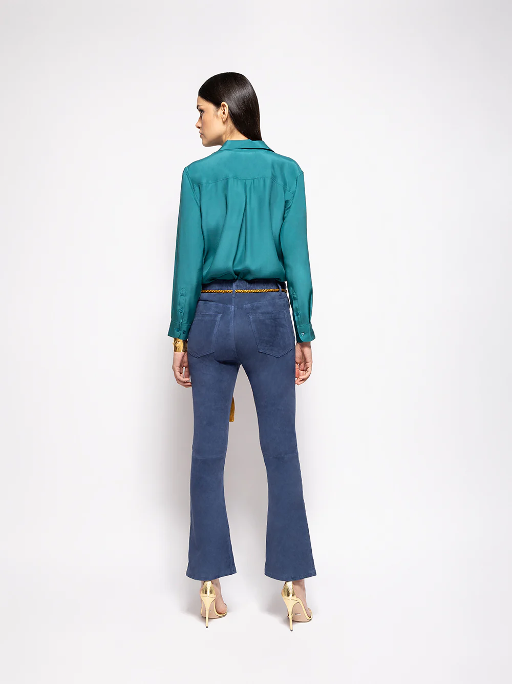 Zircon Estate Blue Suede Flared Pants - Image 7