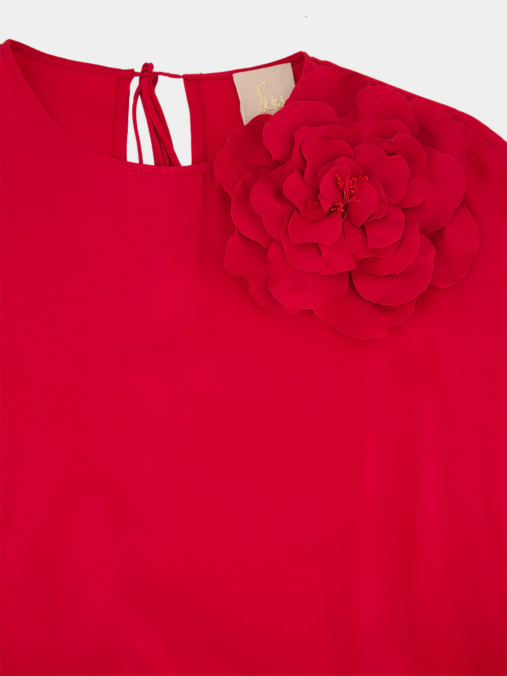 Auriga Red Dahlia Silk Kaftan Dress with Detachable Flower - Image 5