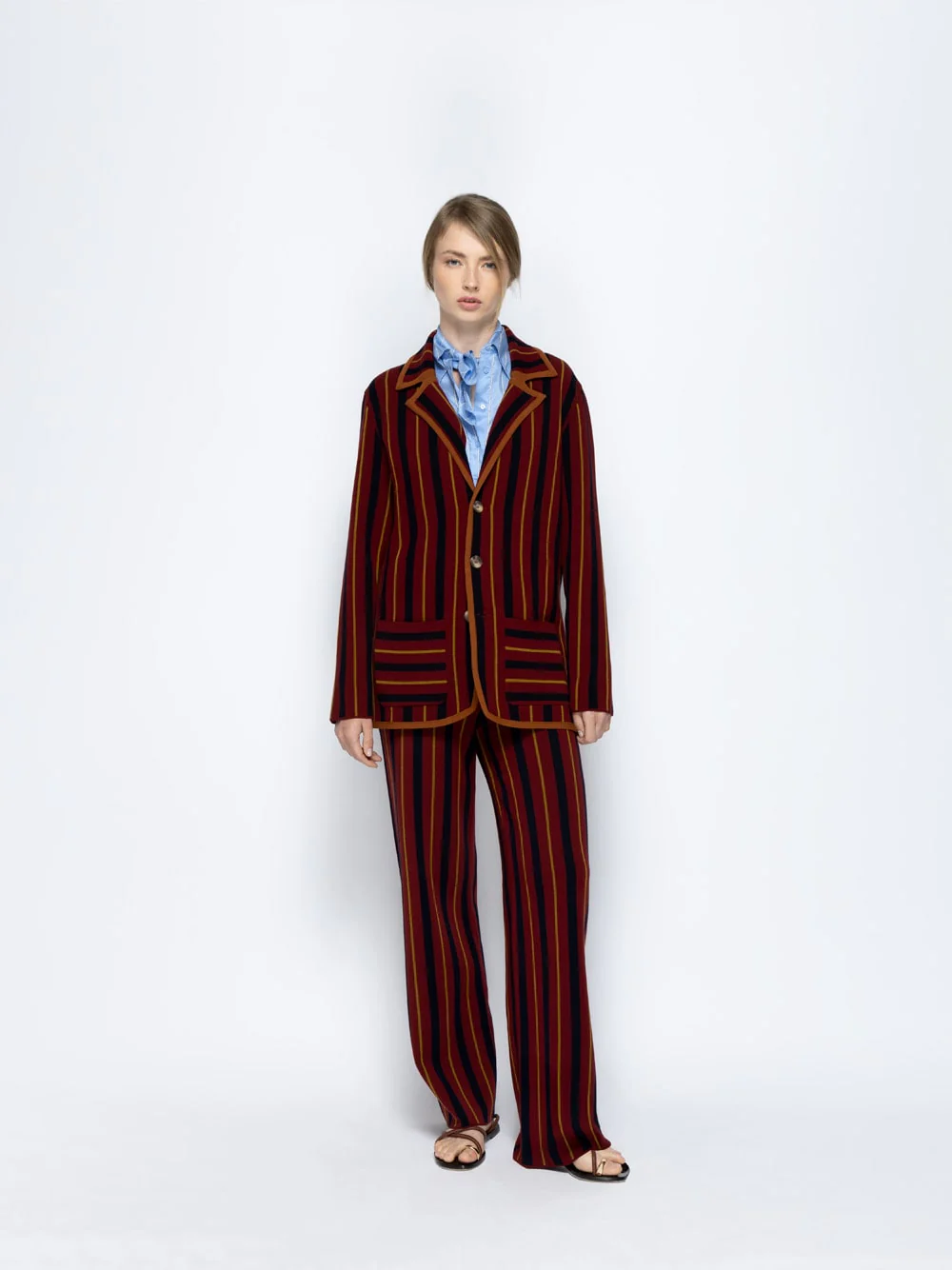 Aurora Red Dahlia Knitted Striped Blazer