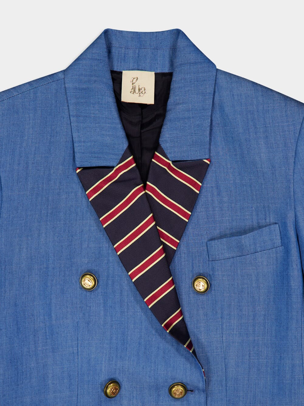 Ava Denim Double-Breasted Blazer with Silk Lapel - Image 5