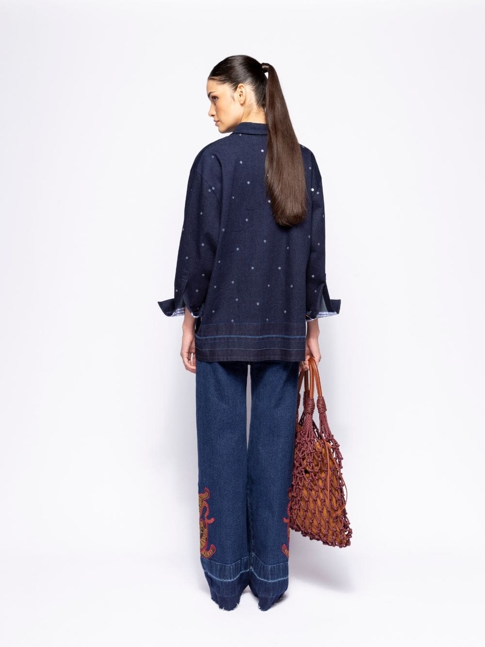 Avila Blue Embroidered Wide-Leg Denim Pants - Image 3