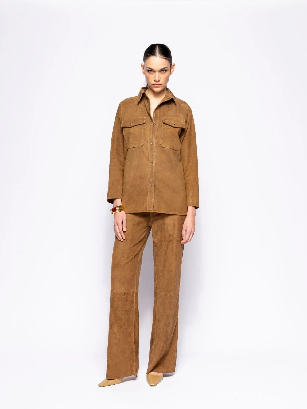 Avila Caramel Café Wide-Leg Suede Pants - Image 2